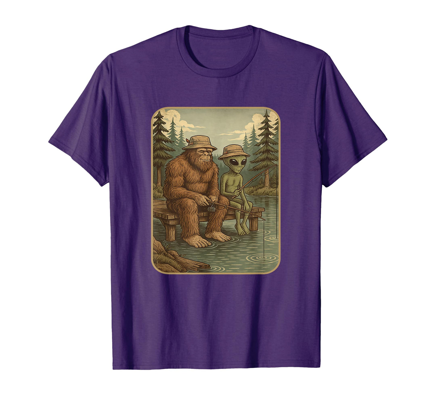 Bigfoot Fishing Shirt Men Boys Sasquatch Fishing Distressed T-Shirt