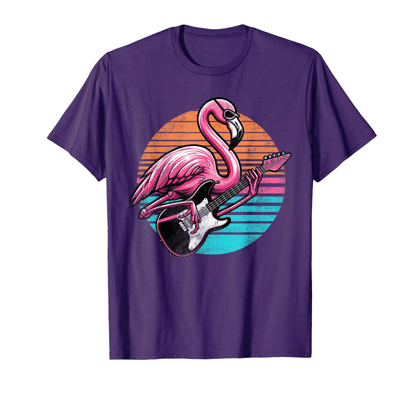 Vintage Style Flamingo Playing Guitar Rock And Roll Retro T-Shirt