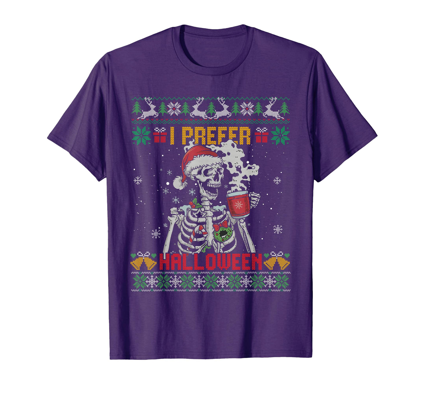 I Prefer Halloween Skeleton Ugly Christmas Sweater Cute Xmas T-Shirt
