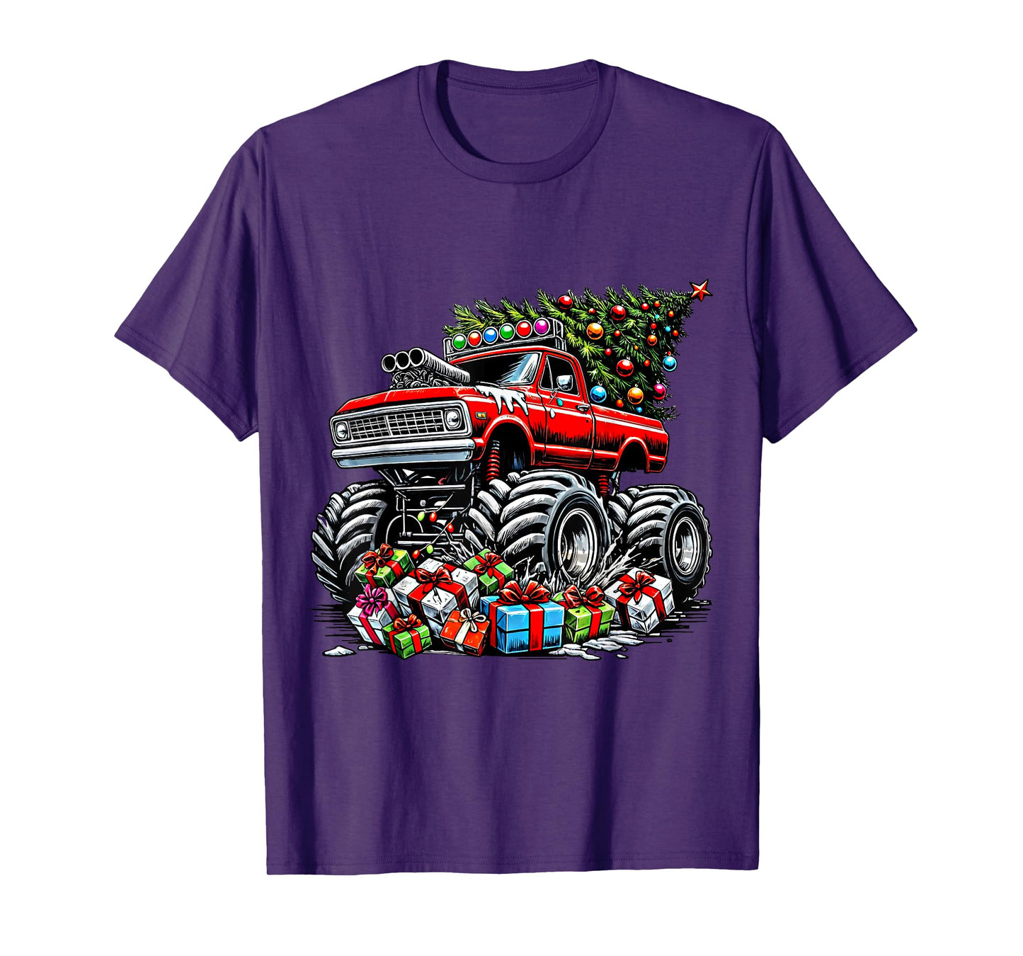 Monster Truck Crushing Christmas Tree Boys Kids Toddler T-Shirt