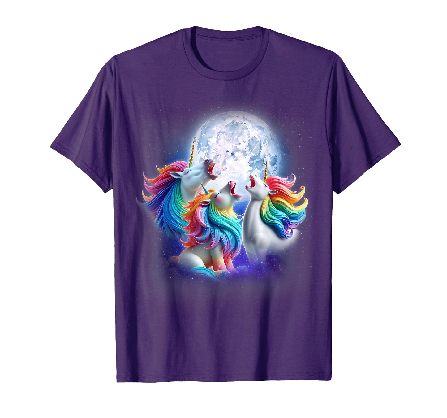 3 Unicorns Howling At The Moon Funny Mythical Unicorn Lover T-Shirt