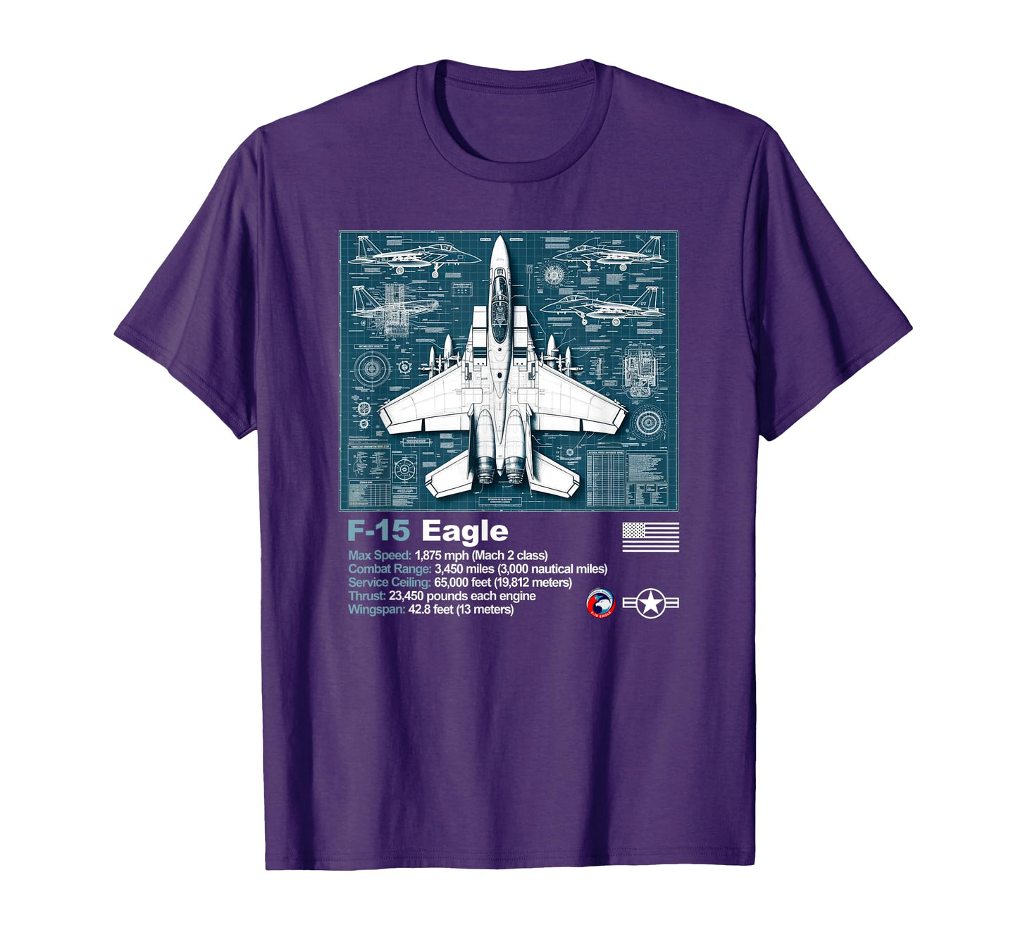 F15 Fighter Jet Blueprint Technical Drawings and Specs T-Shirt