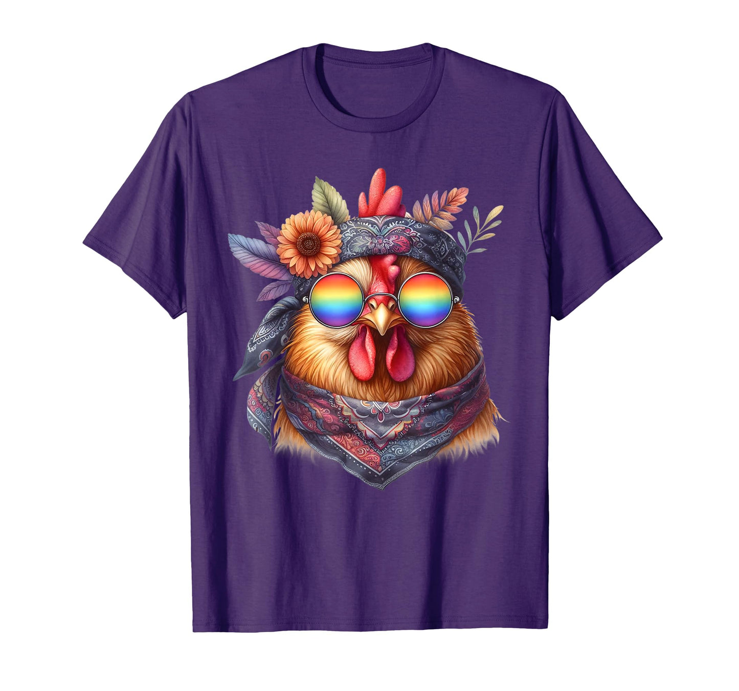 Cute Hippie Chicken with Glasses and Bandana T-Shirt