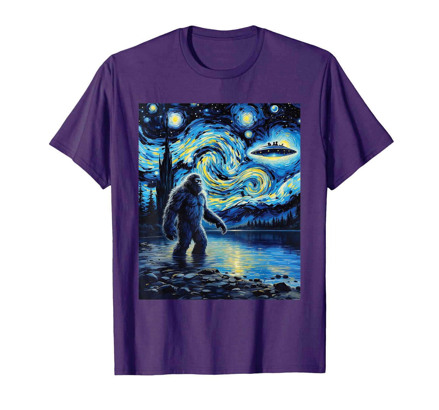 Bigfoot UFO Extraterrestrial Encounter Adventure Van Gogh T-Shirt