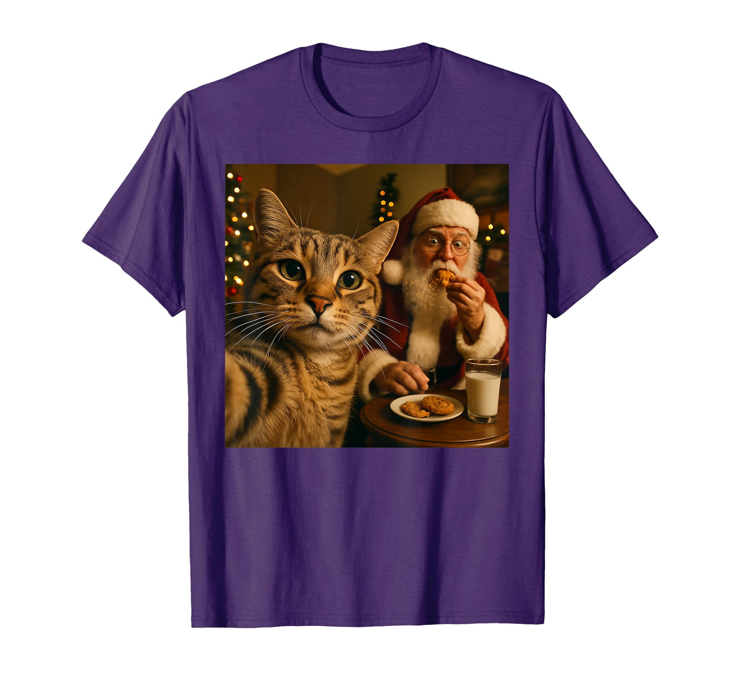 Funny Cat Selfie with Santa Claus Christmas Meme T-Shirt