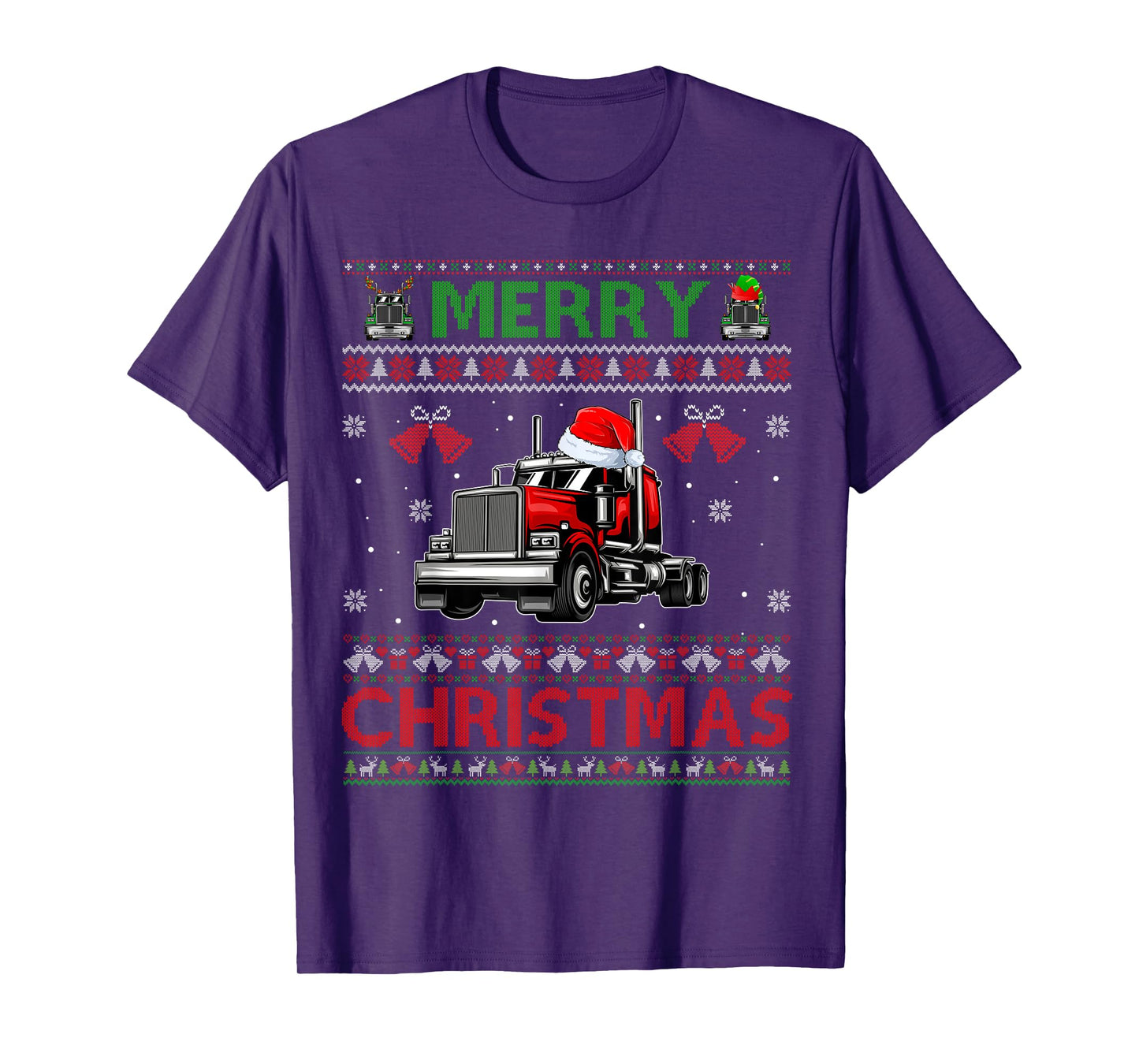 Merry Christmas Elf Reindeer Santa Trucker Ugly Xmas Sweater T-Shirt