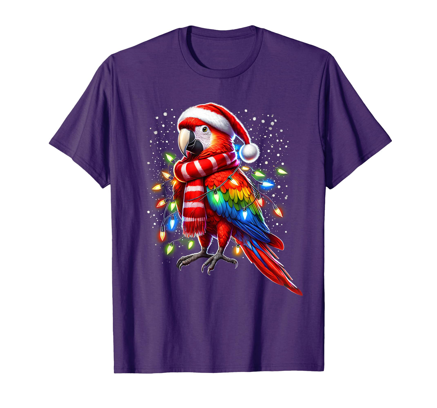 Funny Scarlet Macaw Christmas Tree Lights Xmas Parrot Lover T-Shirt