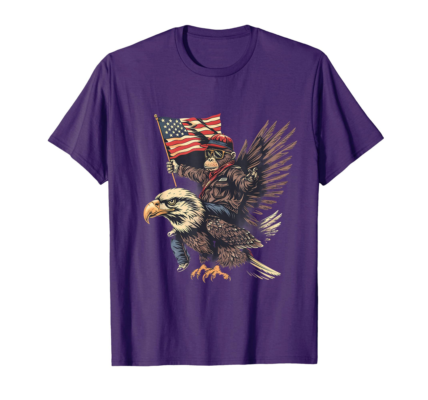 Funny Monkey Bald Eagle USA American Flag Fourth Of July T-Shirt for Women Kids Men