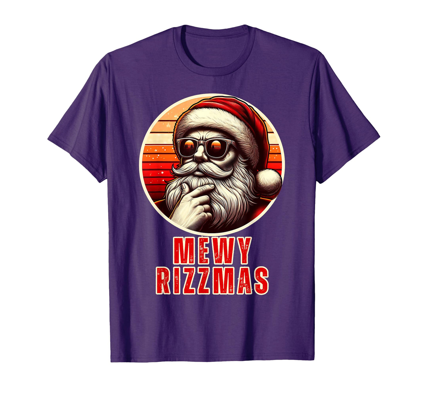 Mewy Rizzmas Funny Santa Mewing Joke Rizz Mens Christmas T-Shirt