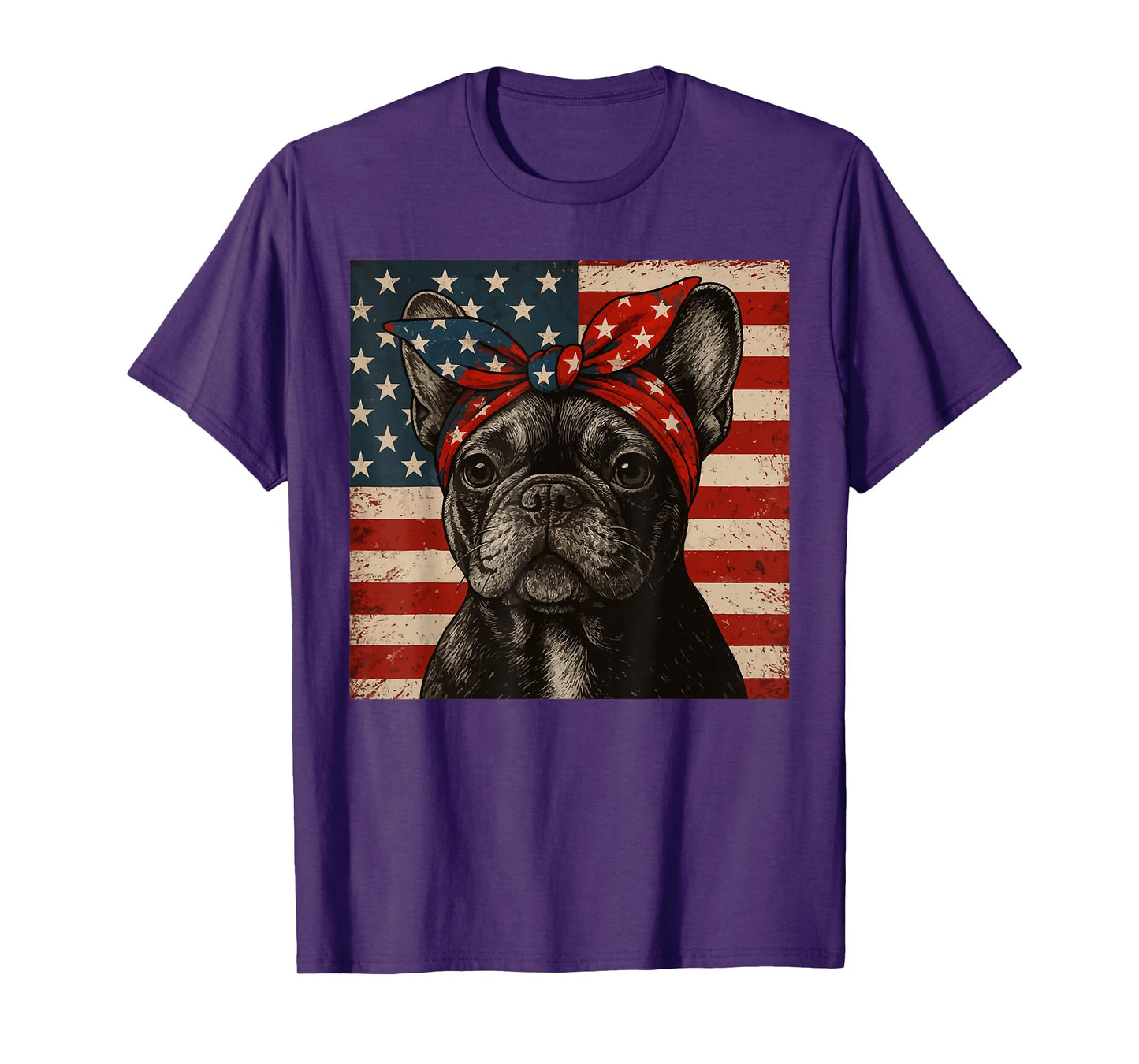 Frenchie Bow Dog Patriotic 4th of July Men Women Kids T-Shirt