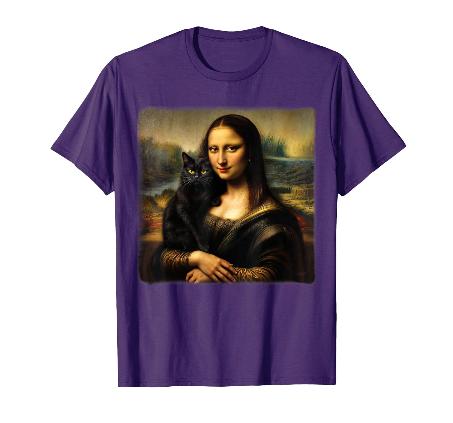 Mona Lisa Holding Black Cat Kitty Cat Mom Cat Dad Cats Lover T-Shirt