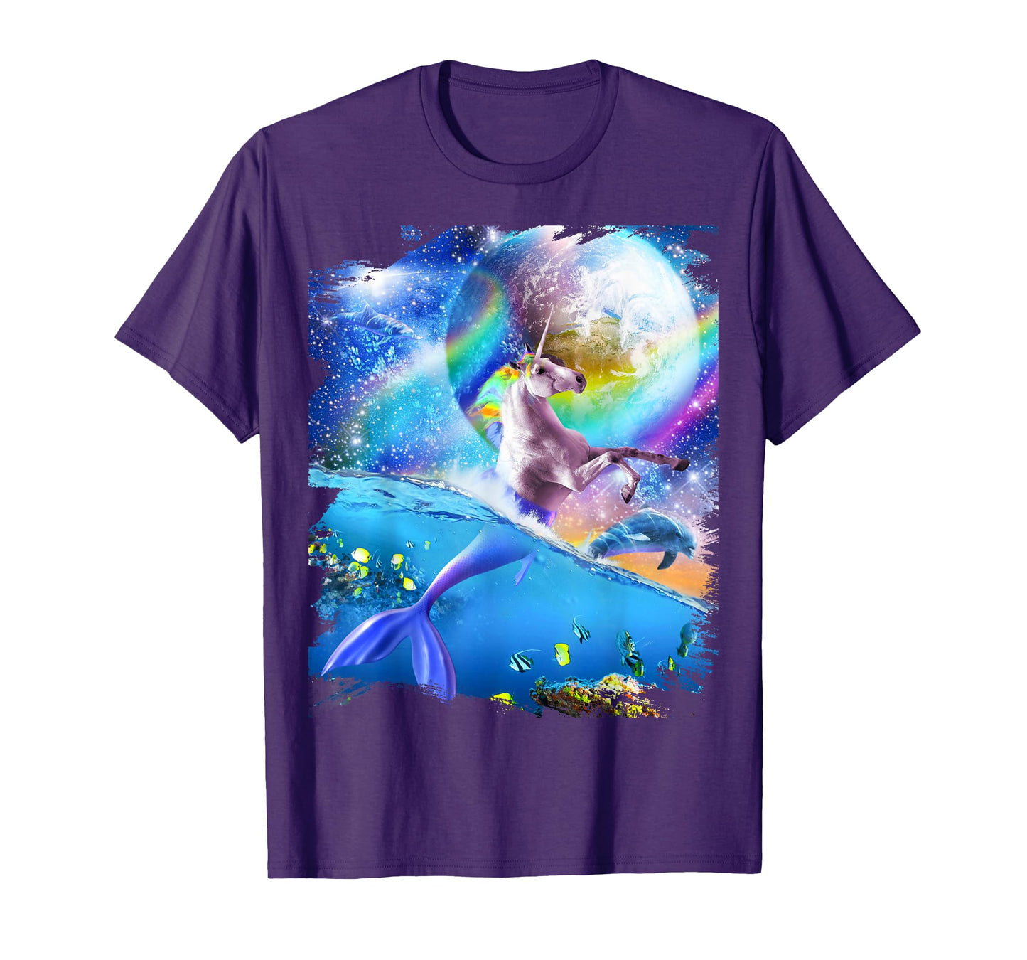 Rainbow Space Mermaid Unicorn, Mermicorn, Dolphin T-Shirt