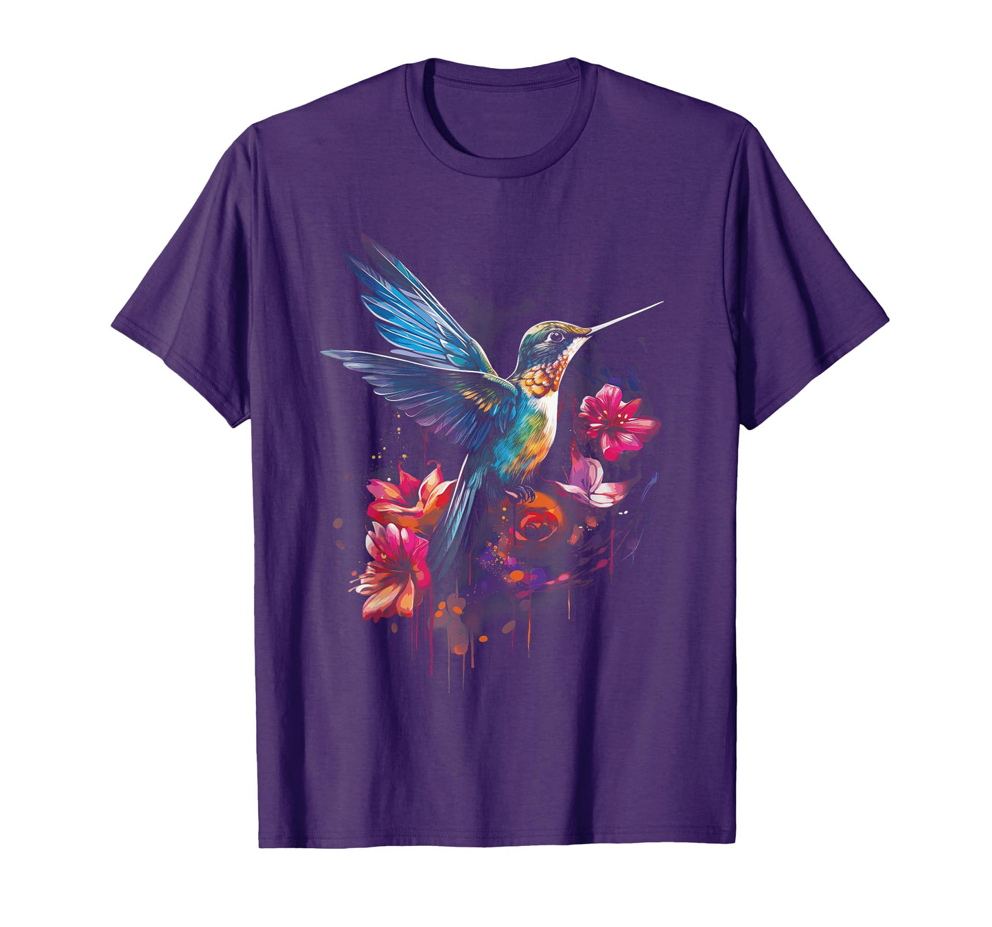Hummingbird Floral Bird Artwork T-Shirt