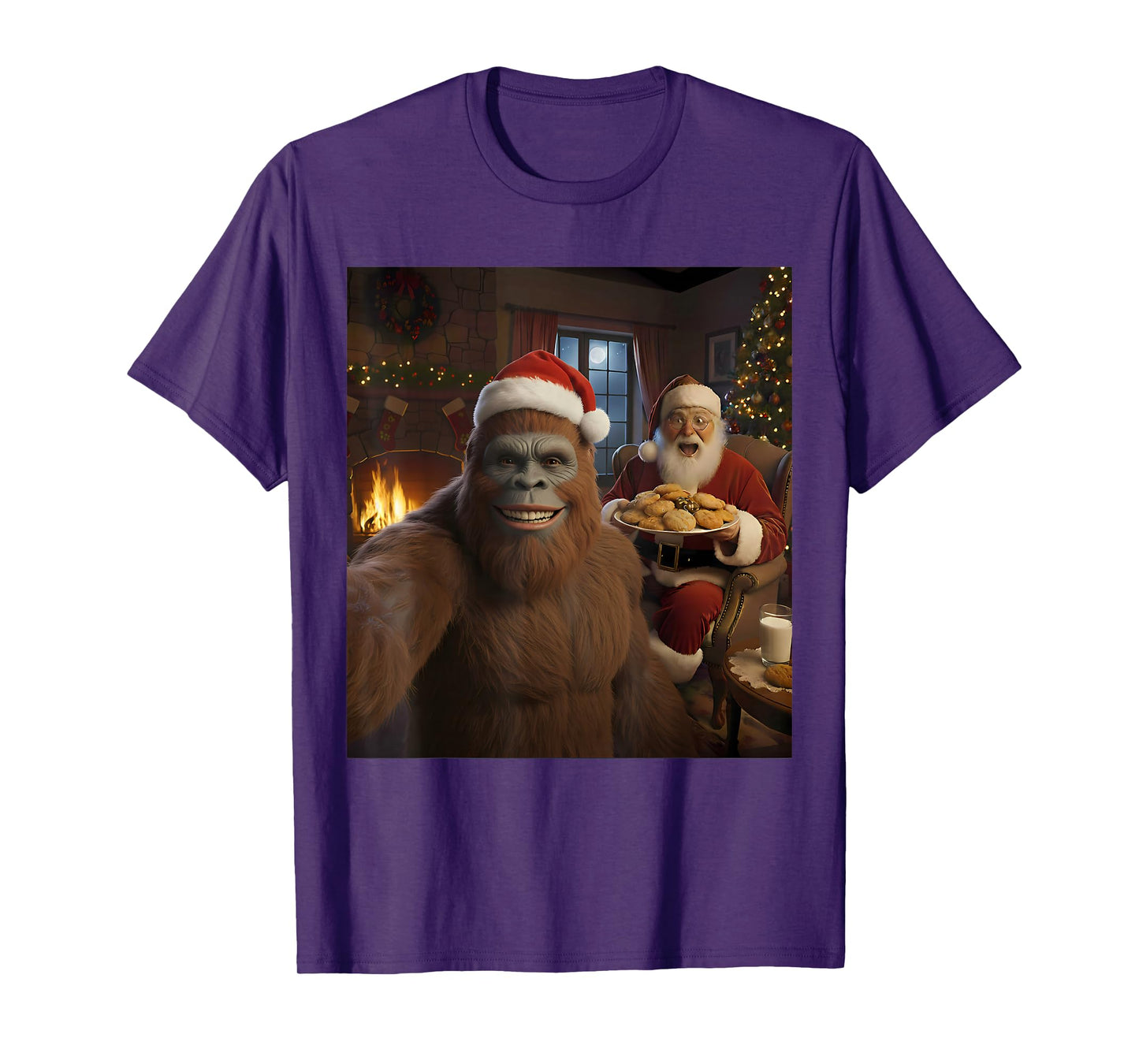 Bigfoot Selfie with Santa Claus Funny Christmas Meme T-Shirt