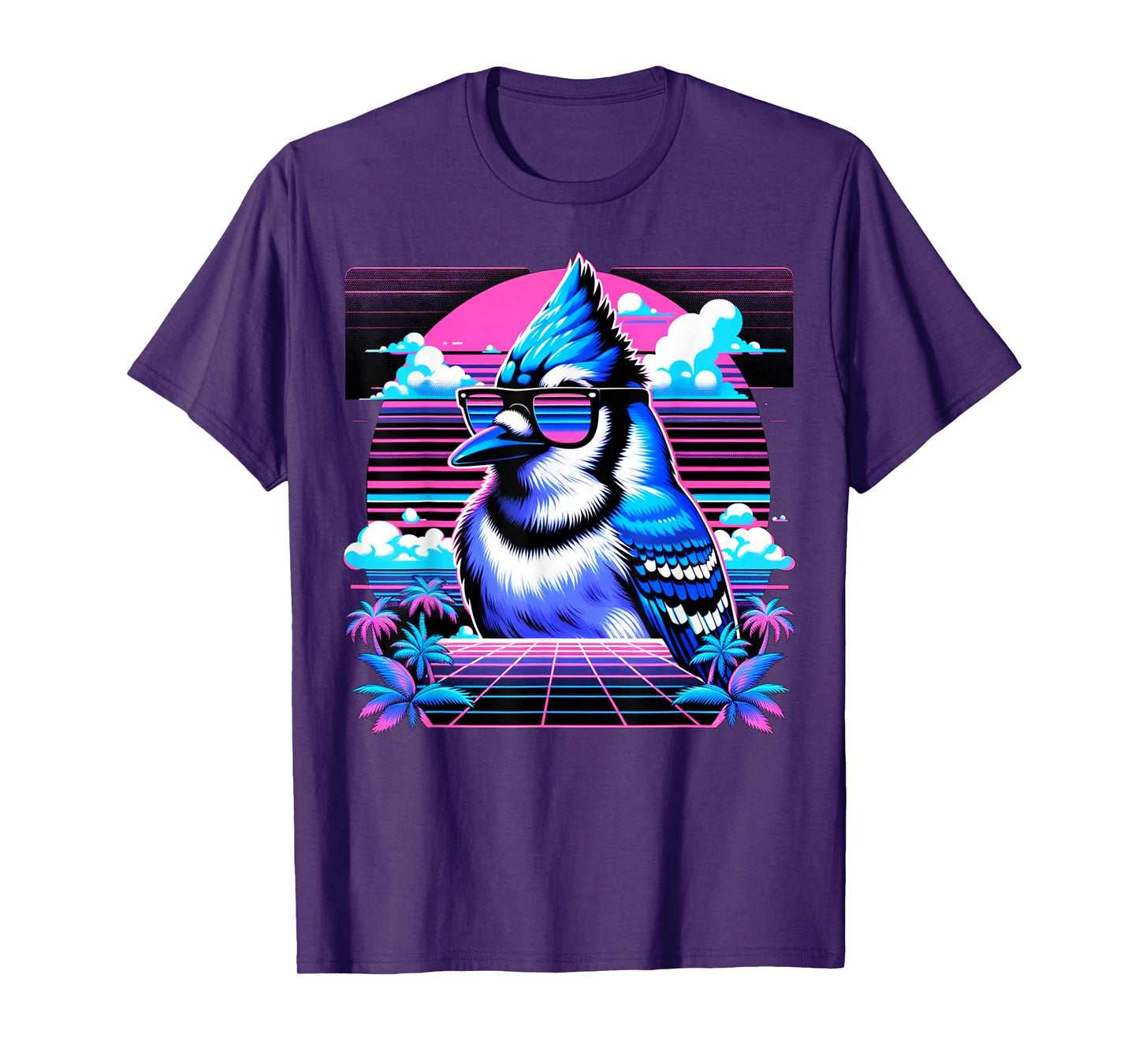 Cool Blue Jay Bird 80s Retrowave 90s Vaporwave Blue Jay Bird T-Shirt