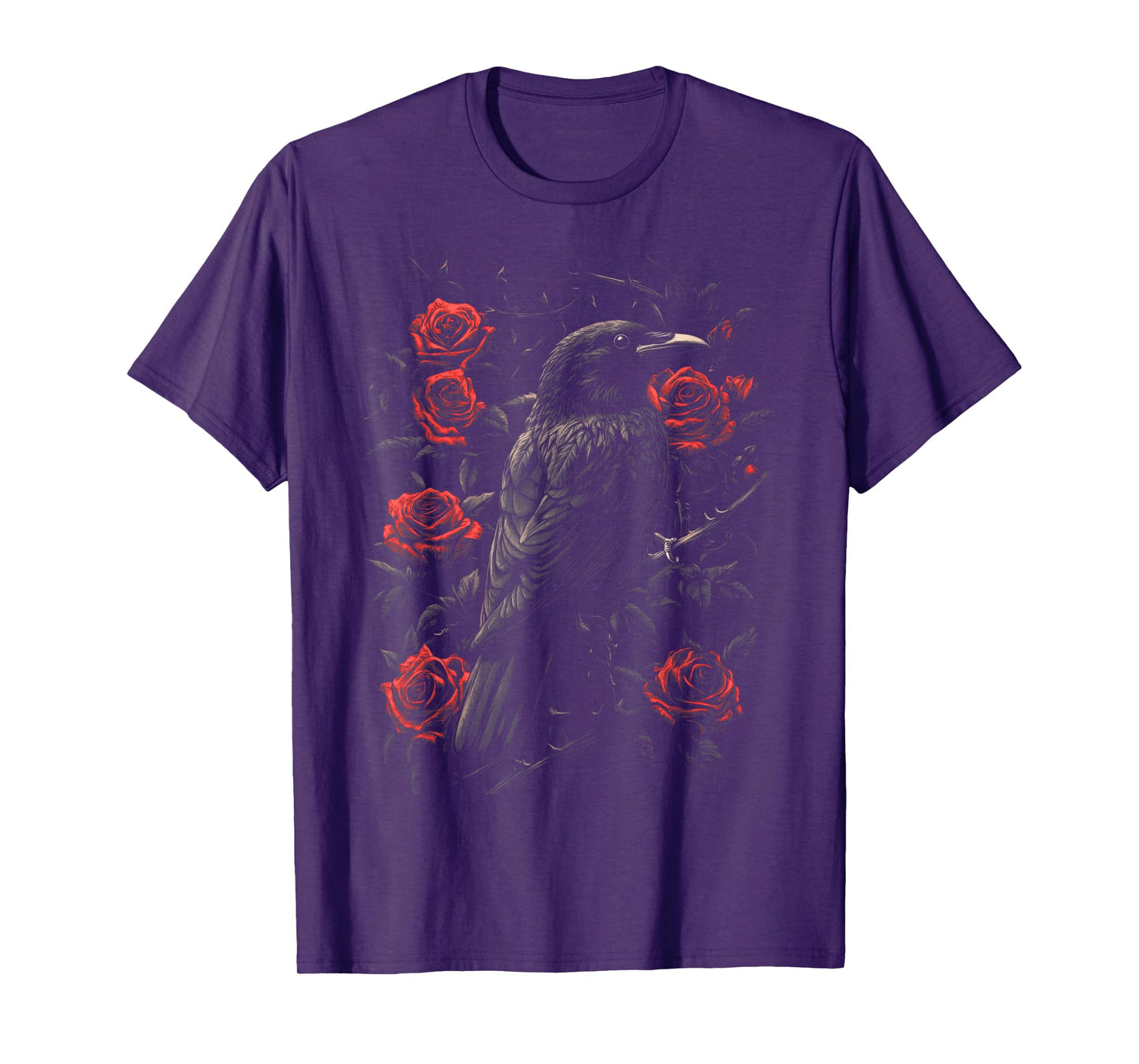 Raven Bird Gothic Kids Crow Roses Nature Floral T-Shirt