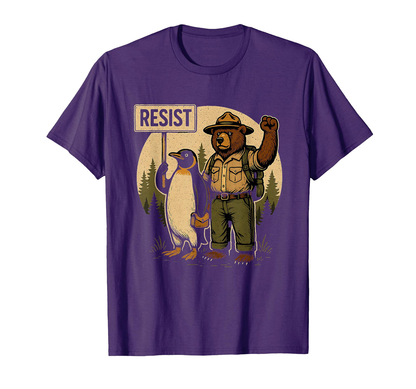 Funny Resist Forest Bear and Penguin Protest Against Tariffs T-Shirt