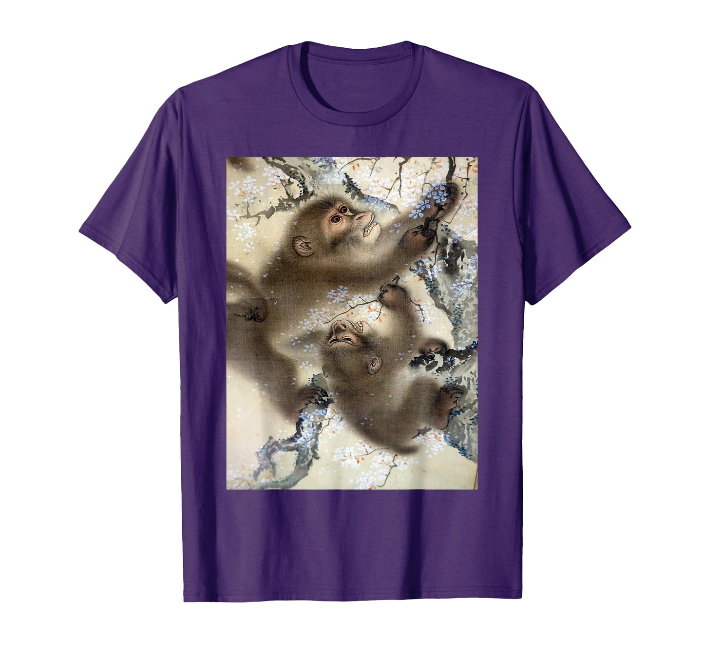 Monkeys In Cherry Blossom Tree Japanese Art Woodblock Tee