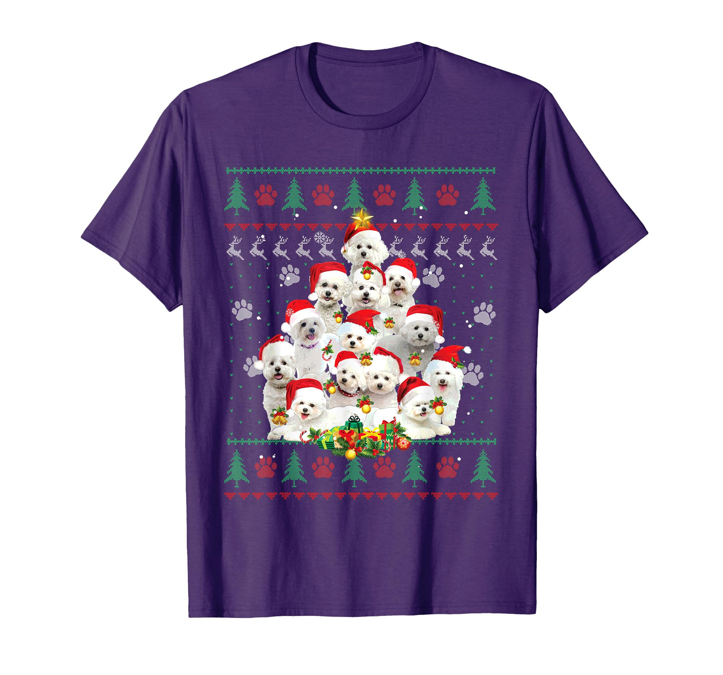 Bichon Frise Christmas Tree Santa Ugly Sweater Funny Dog T-Shirt for Men Women Kids