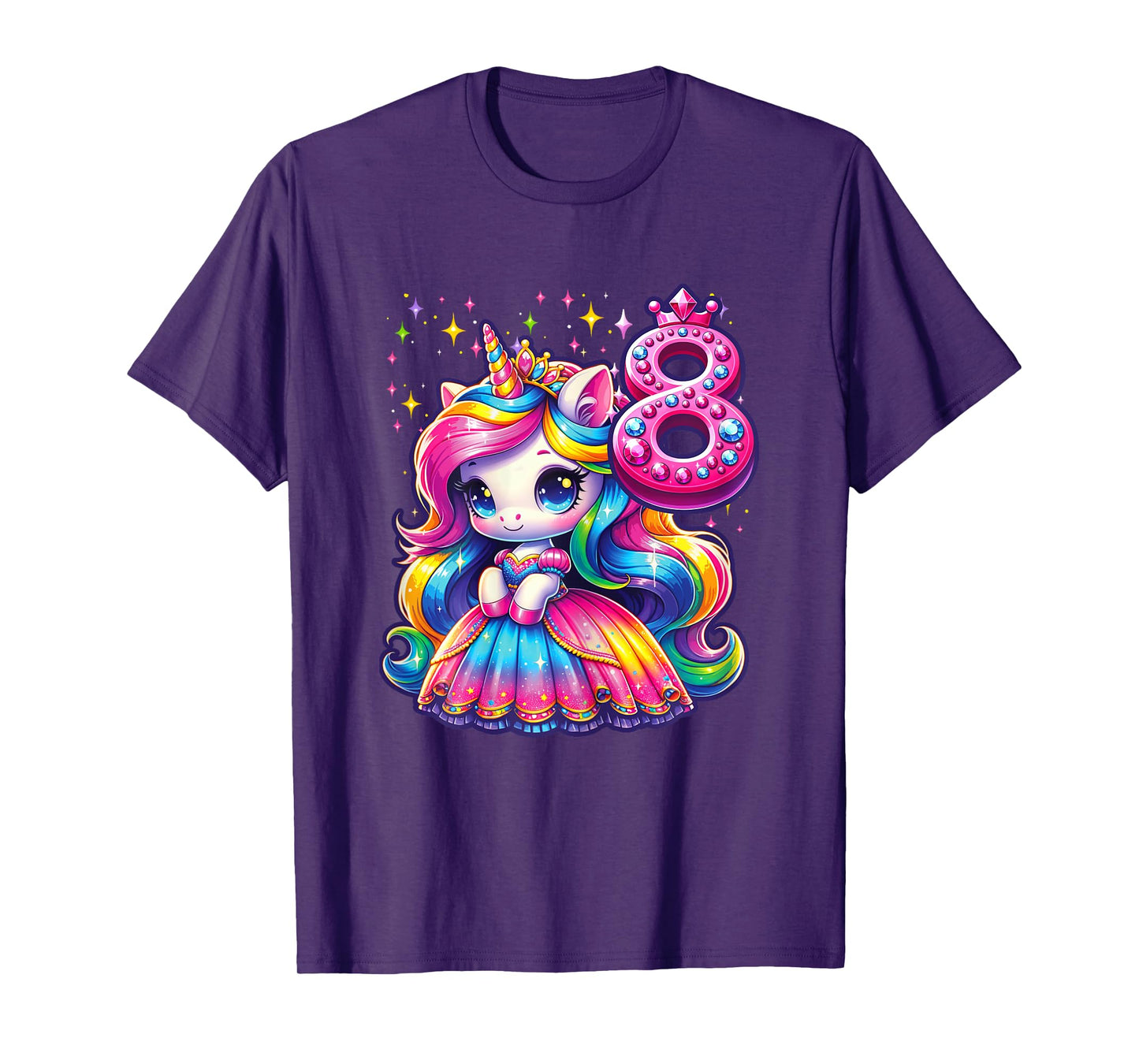 Unicorn Princess 8th Birthday 8 Year Old Party Girl Outfit T-Shirt