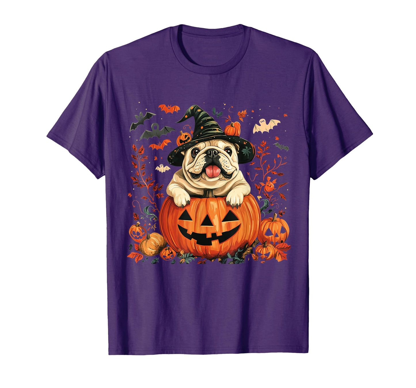 English Bulldog Pumpkin Halloween Thanksgiving Men Women Dog T-Shirt