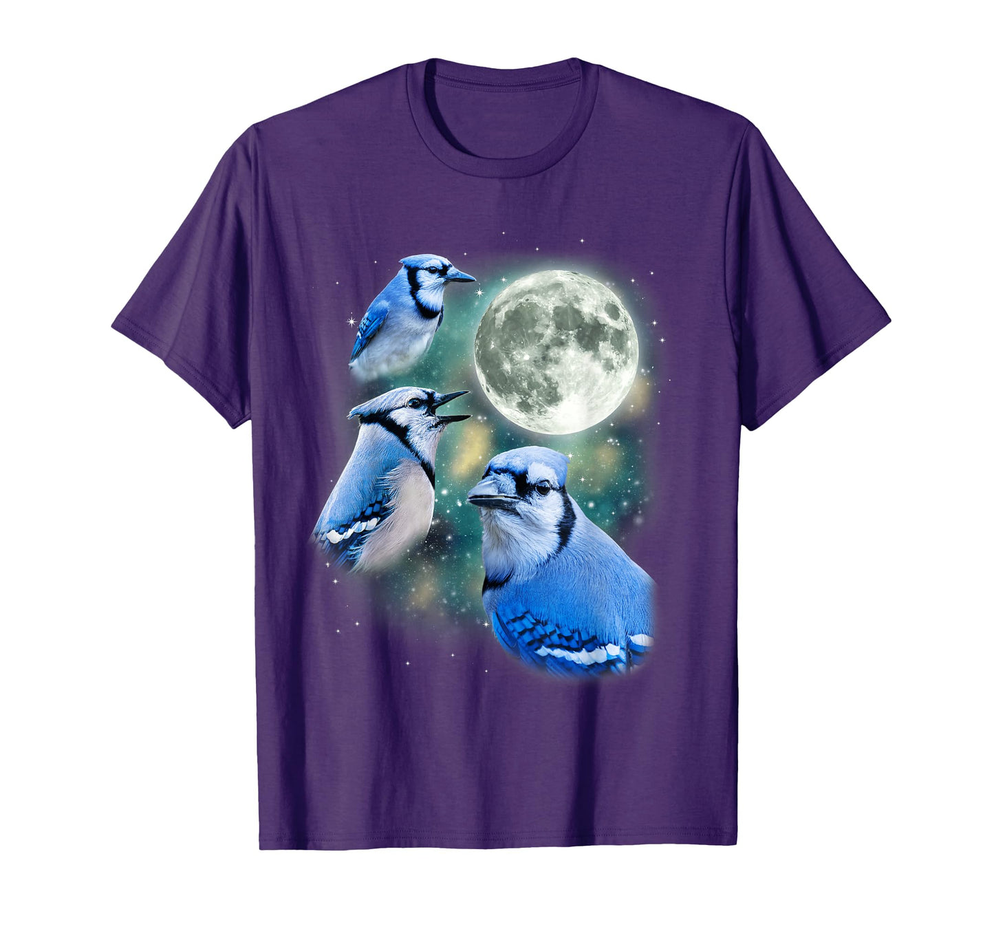 Three Blue Jay Moon Avian Wildlife Birdwatching Bird Lover T-Shirt