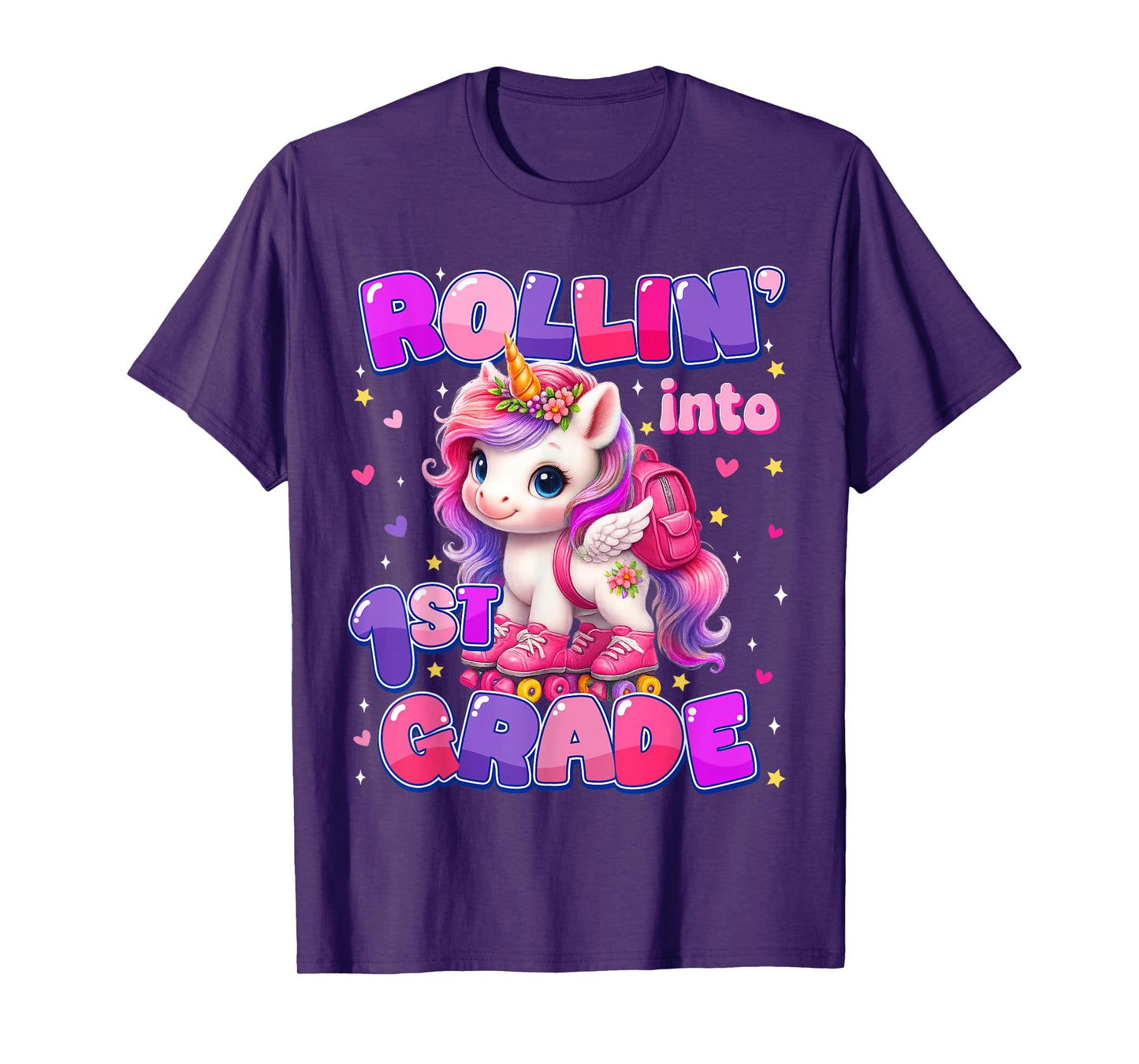 Rolling Into 1st Grade Unicorn First Day Of School Girls T-Shirt