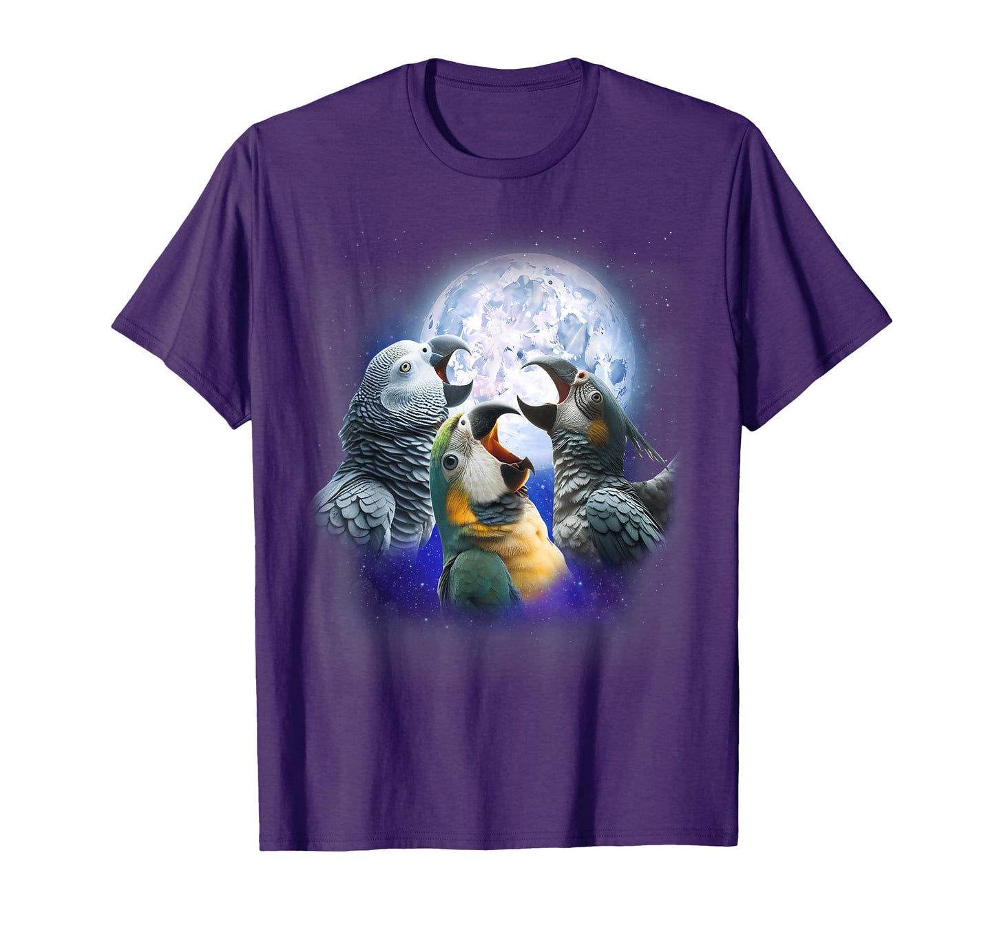 3 Parrots Howling At The Moon Funny African Grey Parrot Bird T-Shirt