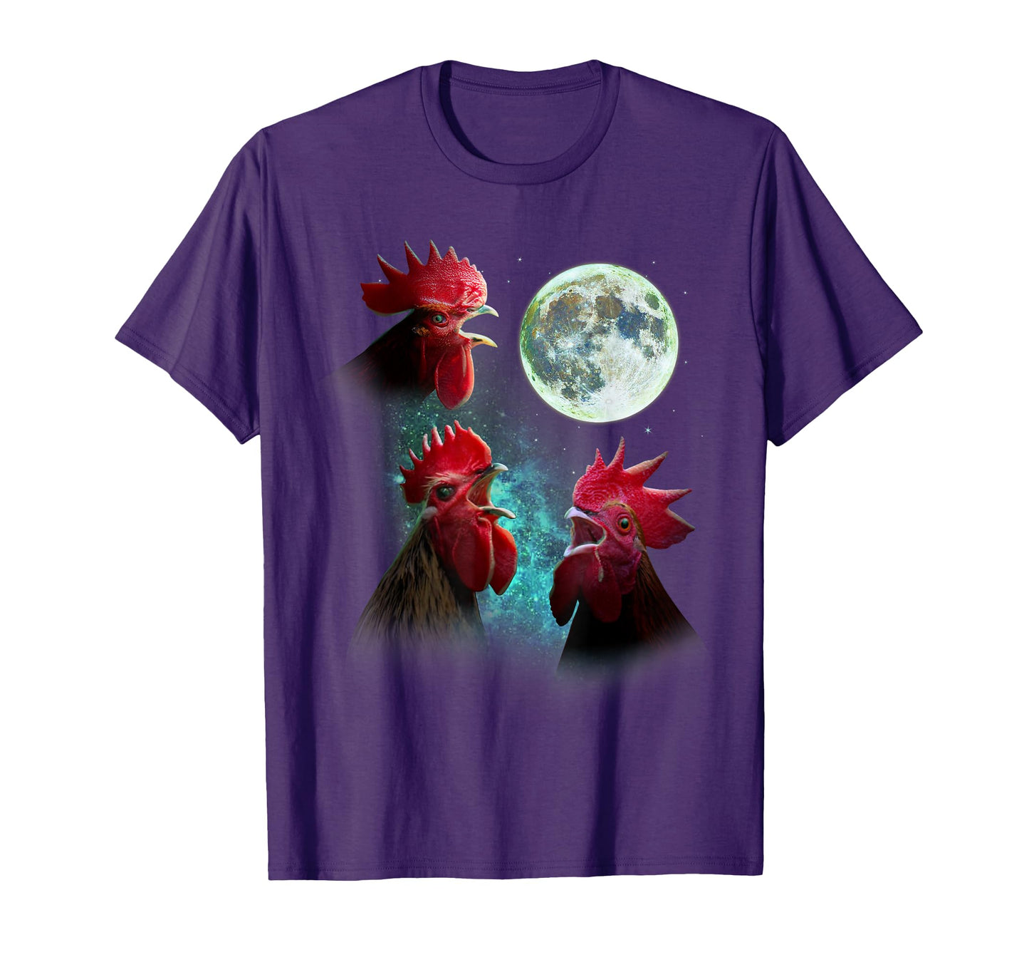 Three Rooster Chickens Howl At Moon 3 Wolfs Wolves Parody T-Shirt