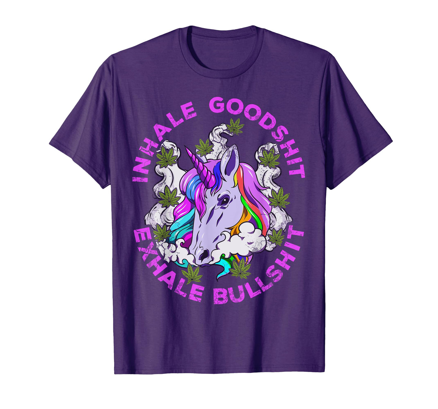 Marijuana Inhale Good Shit Exhale Bullshit Unicorn Funny T-Shirt