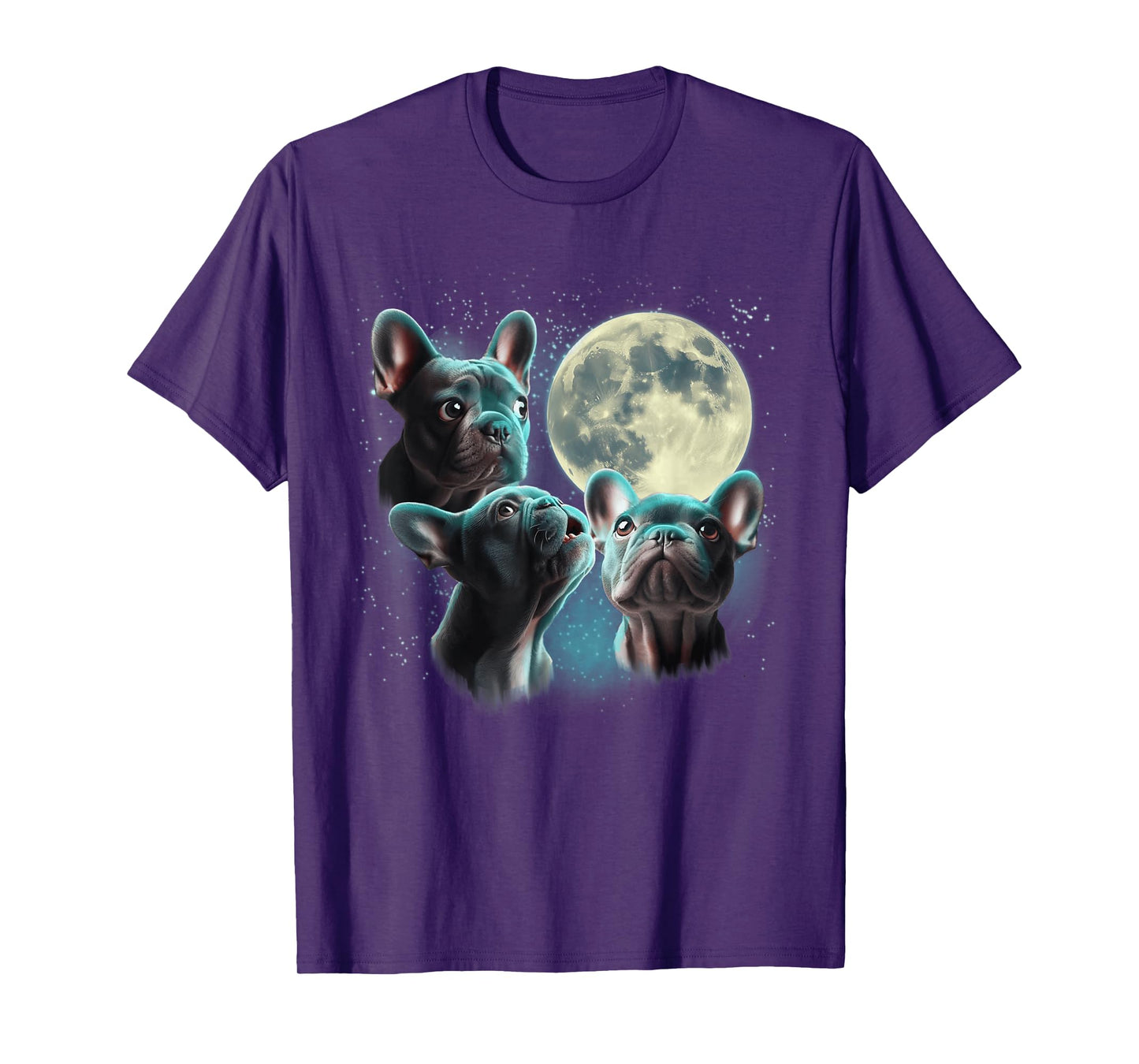 Funny Three French Bulldog Moon, 3 Frenchie Blue, Weird Cute T-Shirt
