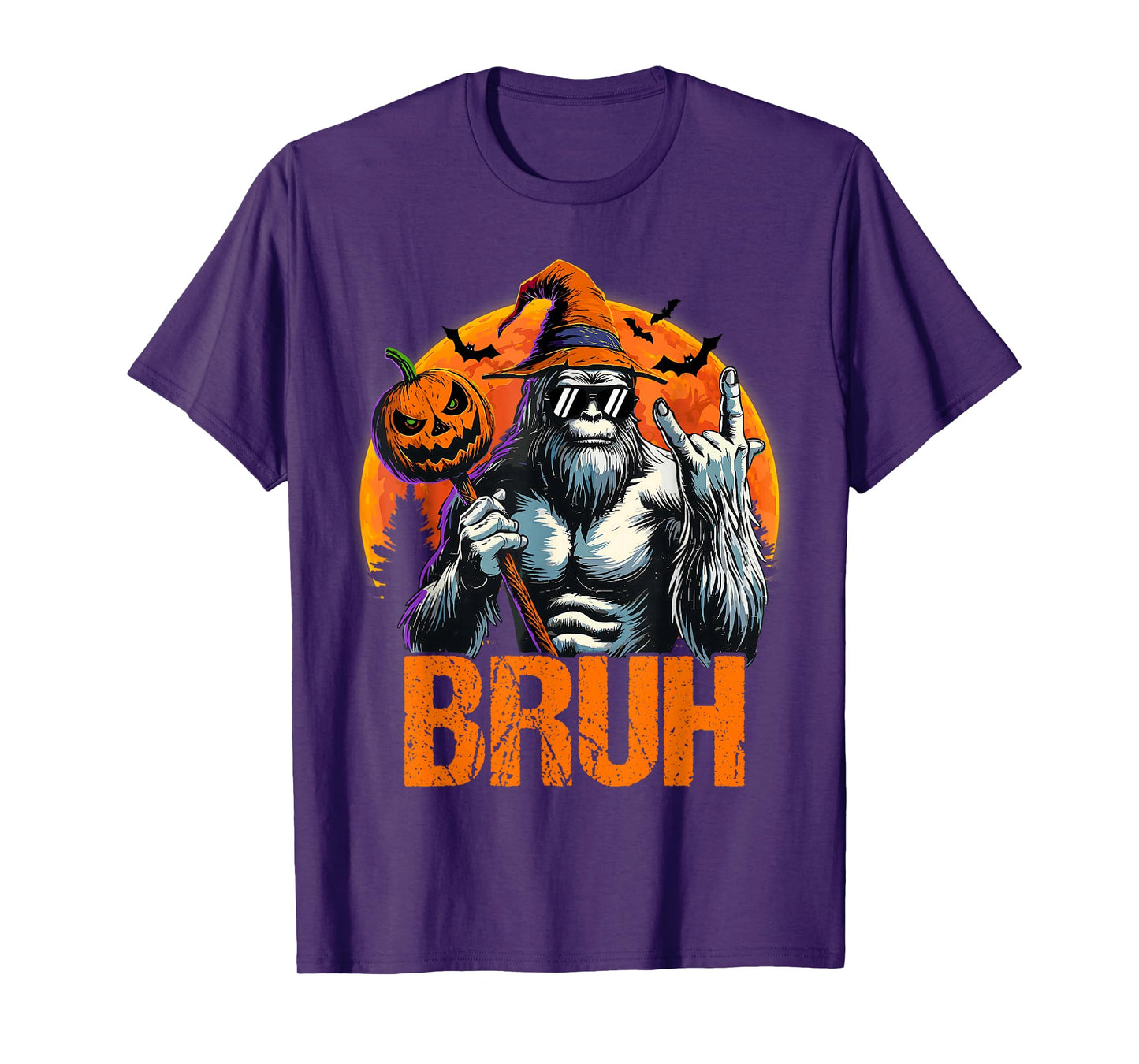 Bruh Halloween Bigfoot Pumpkin Sasquatch Mens Boys T-Shirt