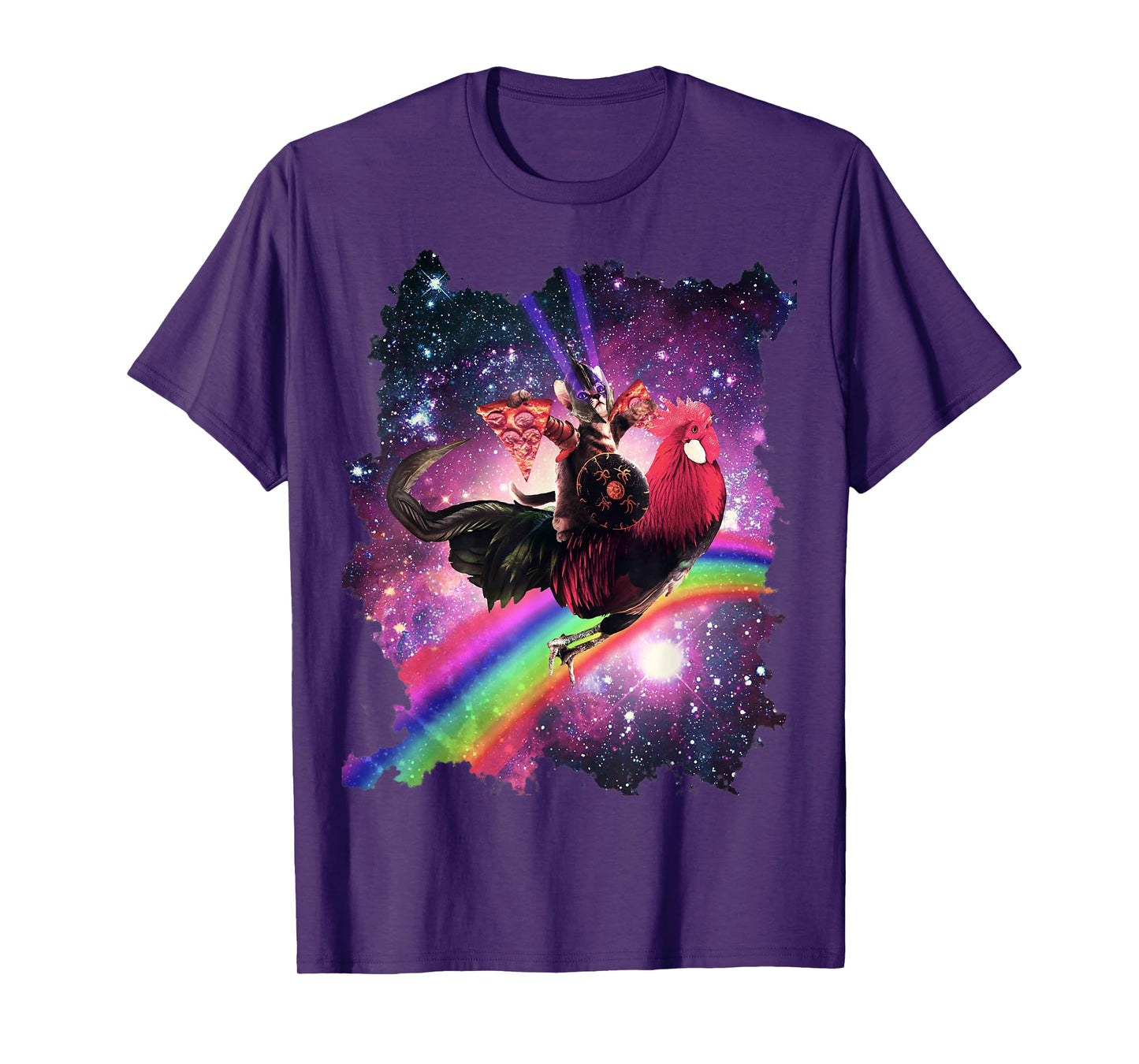 Lazer Warrior Space Cat Riding Chicken with Pizza T-Shirt
