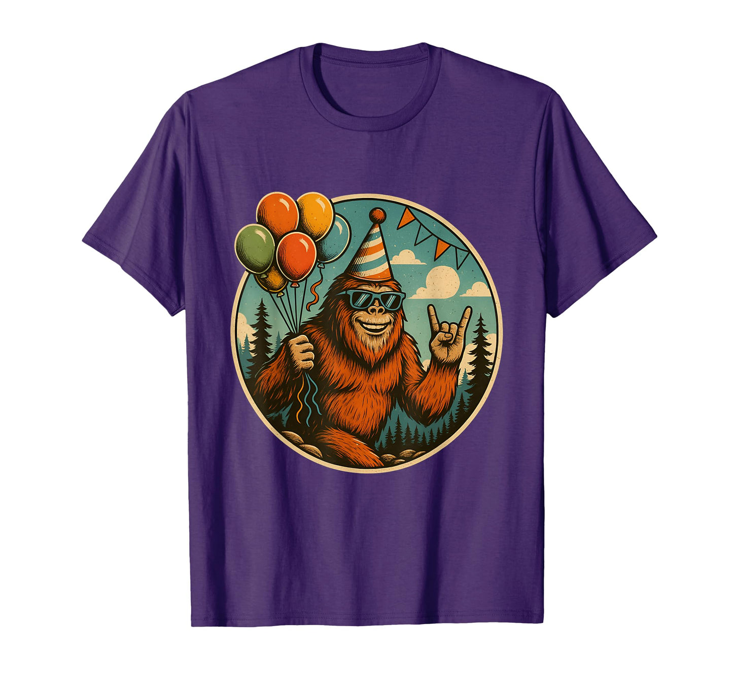 Bigfoot Party Vibes Birthday Balloons Forest Fun T-Shirt