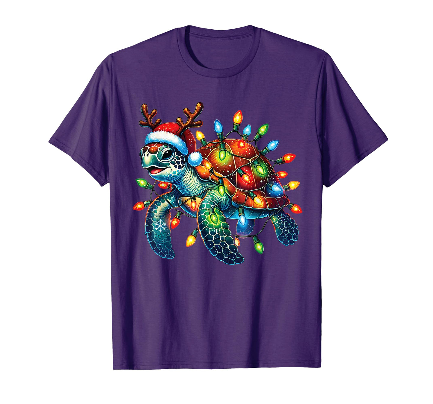 Sea Turtle Christmas Lights Funny Santa Hat Merry Christmas T-Shirt