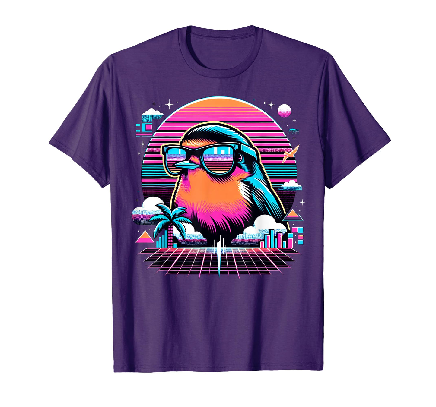 Cool Bird 80s Retrowave 90s Vaporwave American Robin Bird T-Shirt
