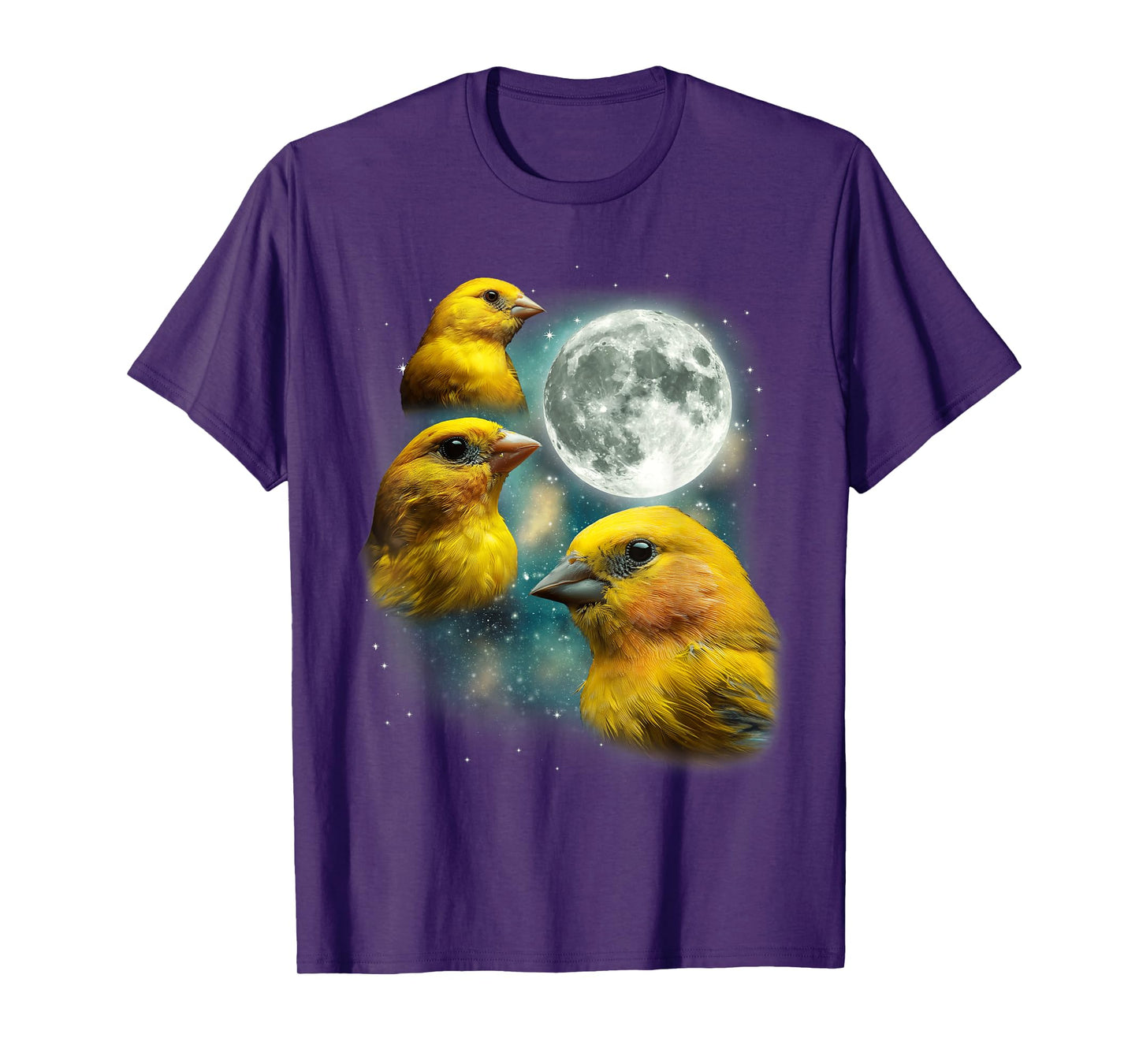 Three Canary Moon | 3 Canaries On A Magical Night Cute Bird T-Shirt