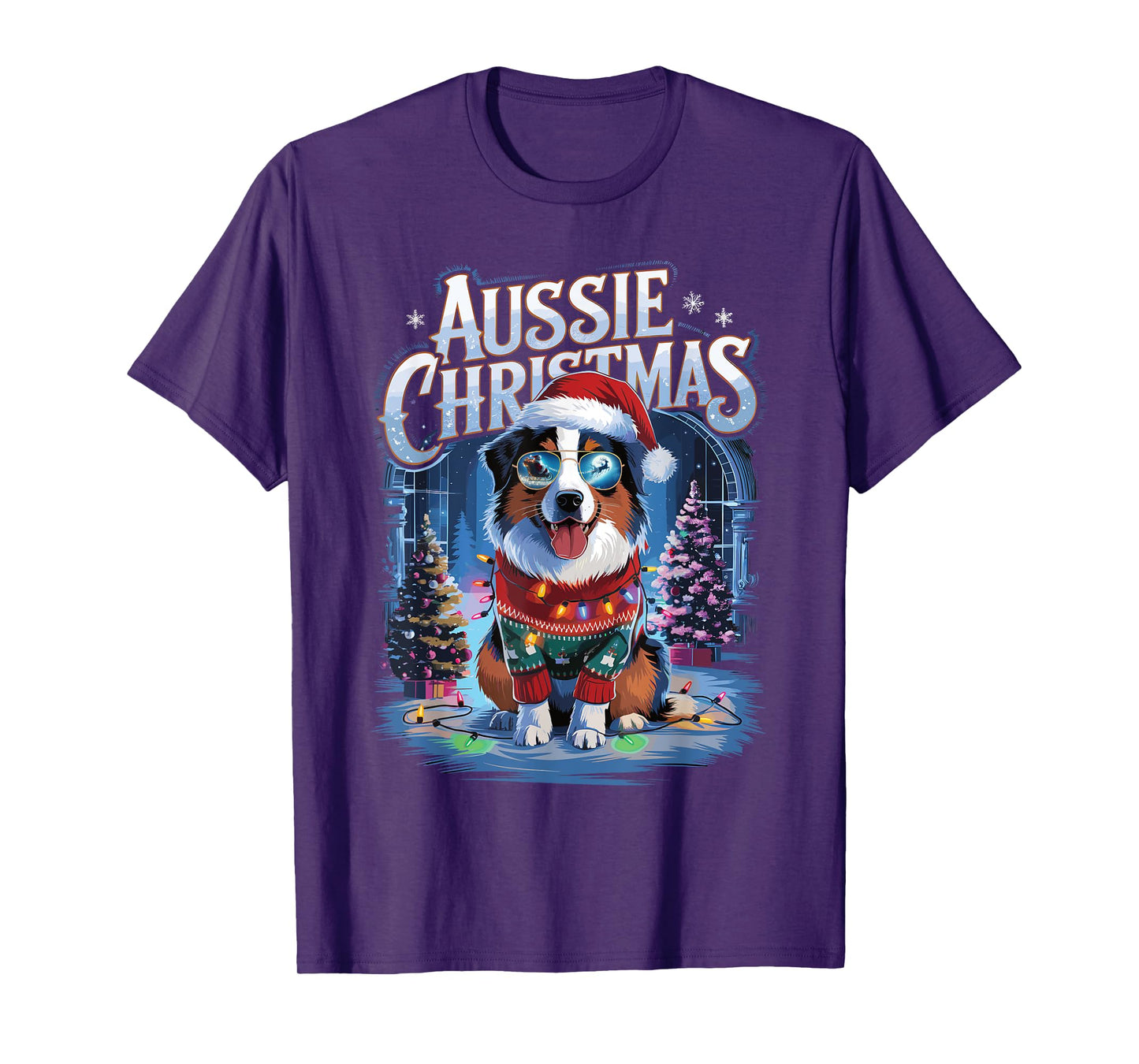 Aussie Christmas Santa Hat Dog Christmas Australian Shepherd T-Shirt