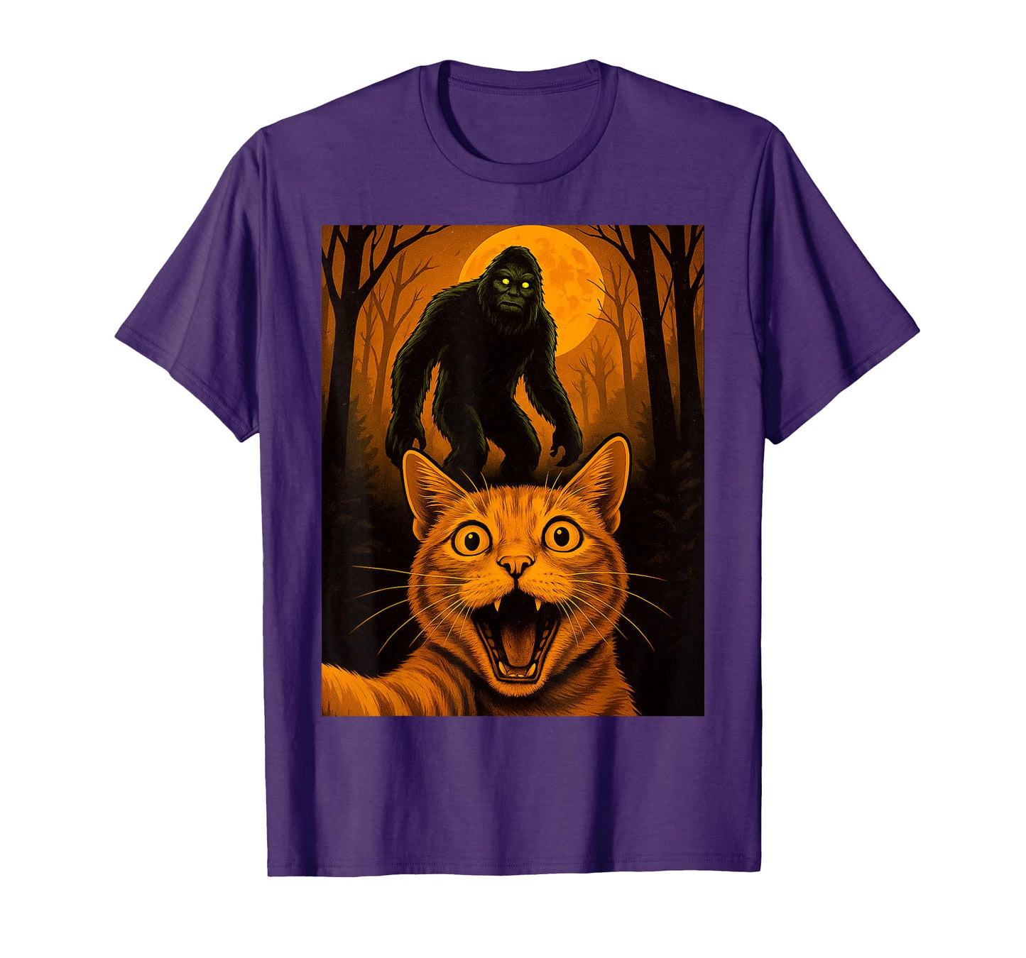 Scared Cat Selfie with Zombie Bigfoot Sasquatch Halloween T-Shirt