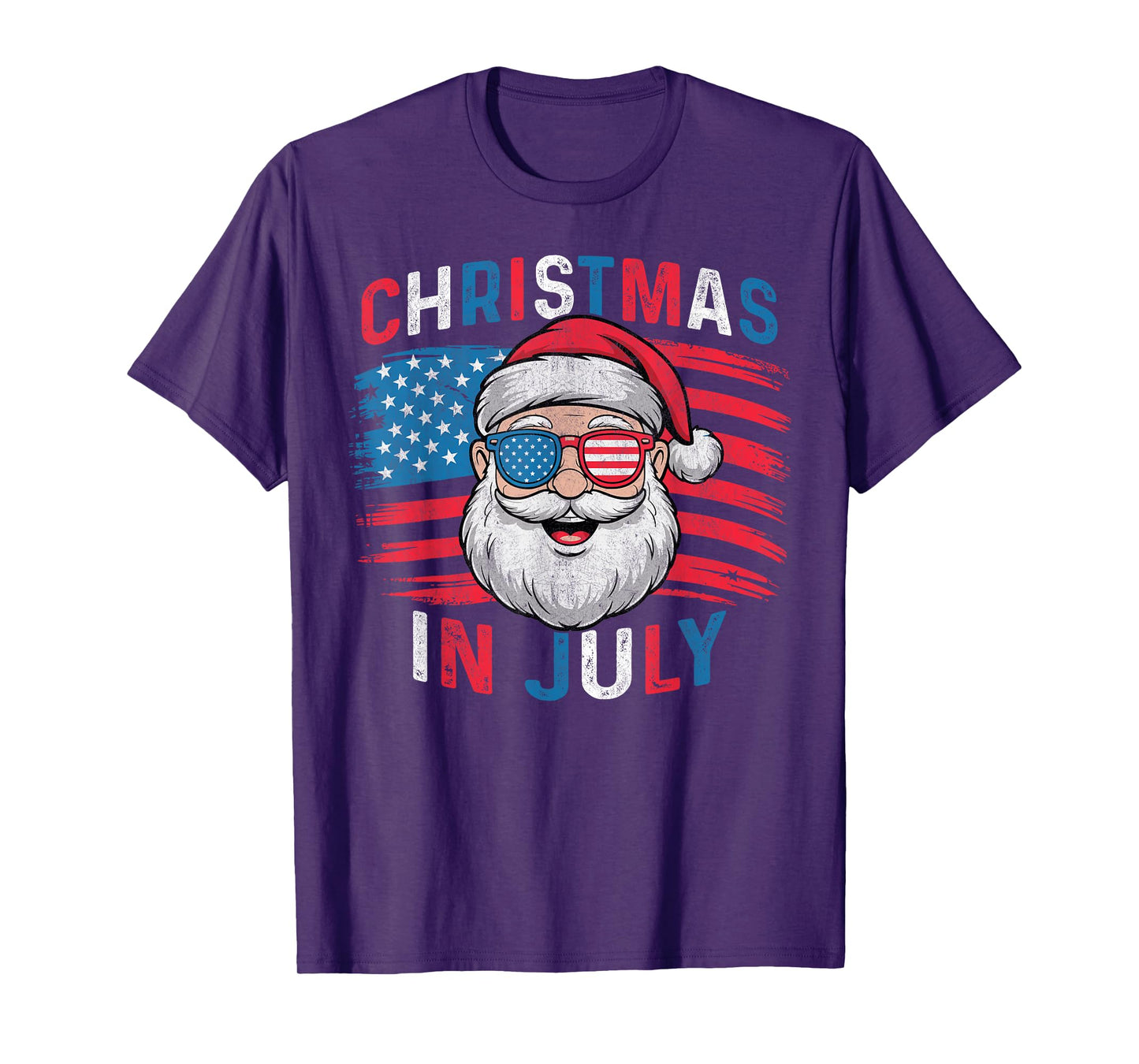 Fourth of July Christmas Us Flag Sunglasses Santa Xmas 2025 T-Shirt