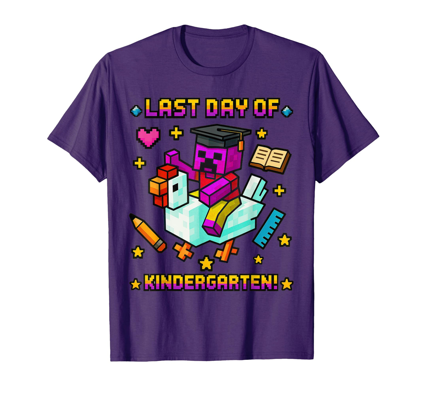 Last Day of Kindergarten Funny Chicken Pixel Art Kids Boys T-Shirt