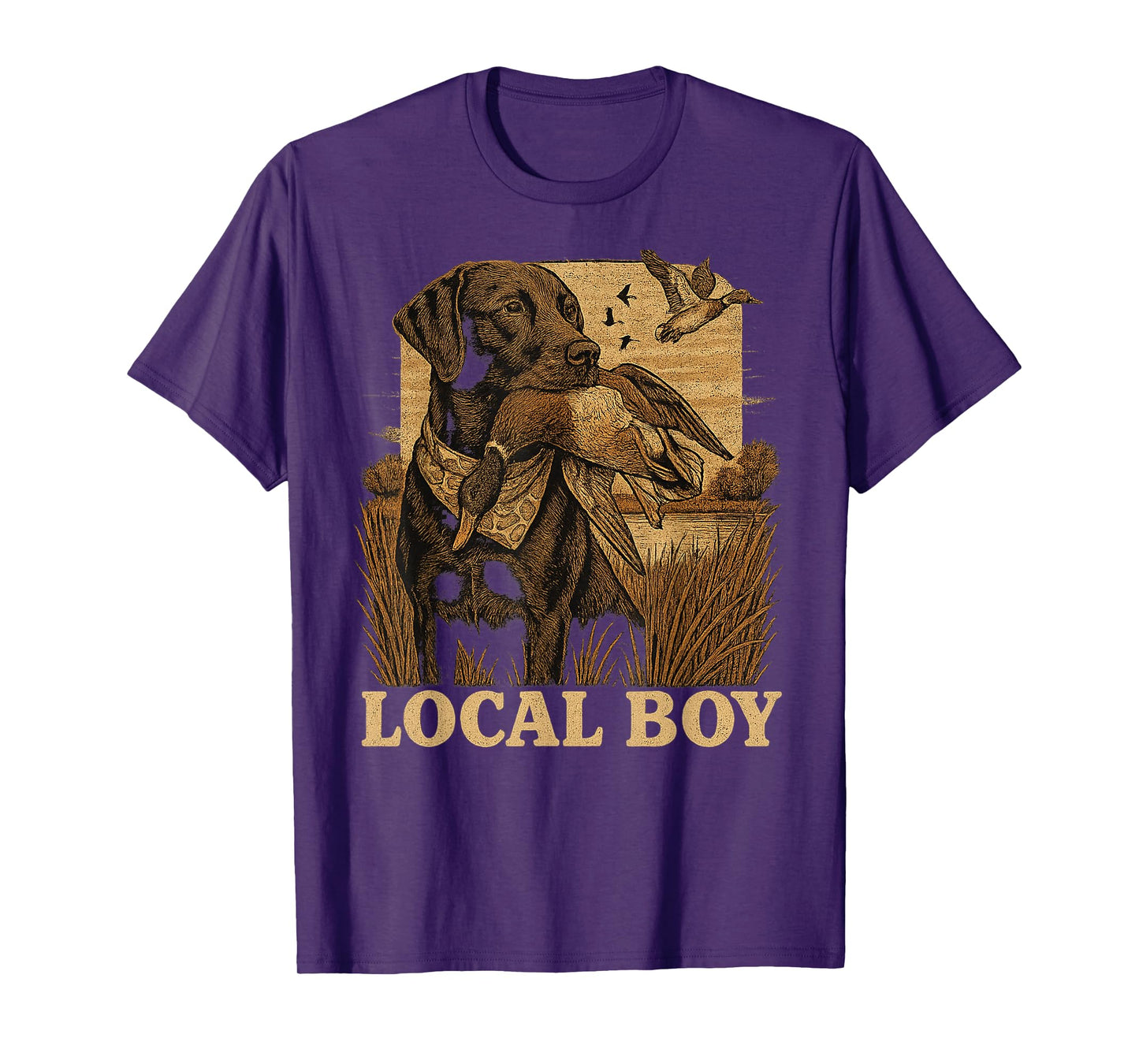 Local Boy Black Lab Hunting Dog Duck Marsh Scene Sunset T-Shirt