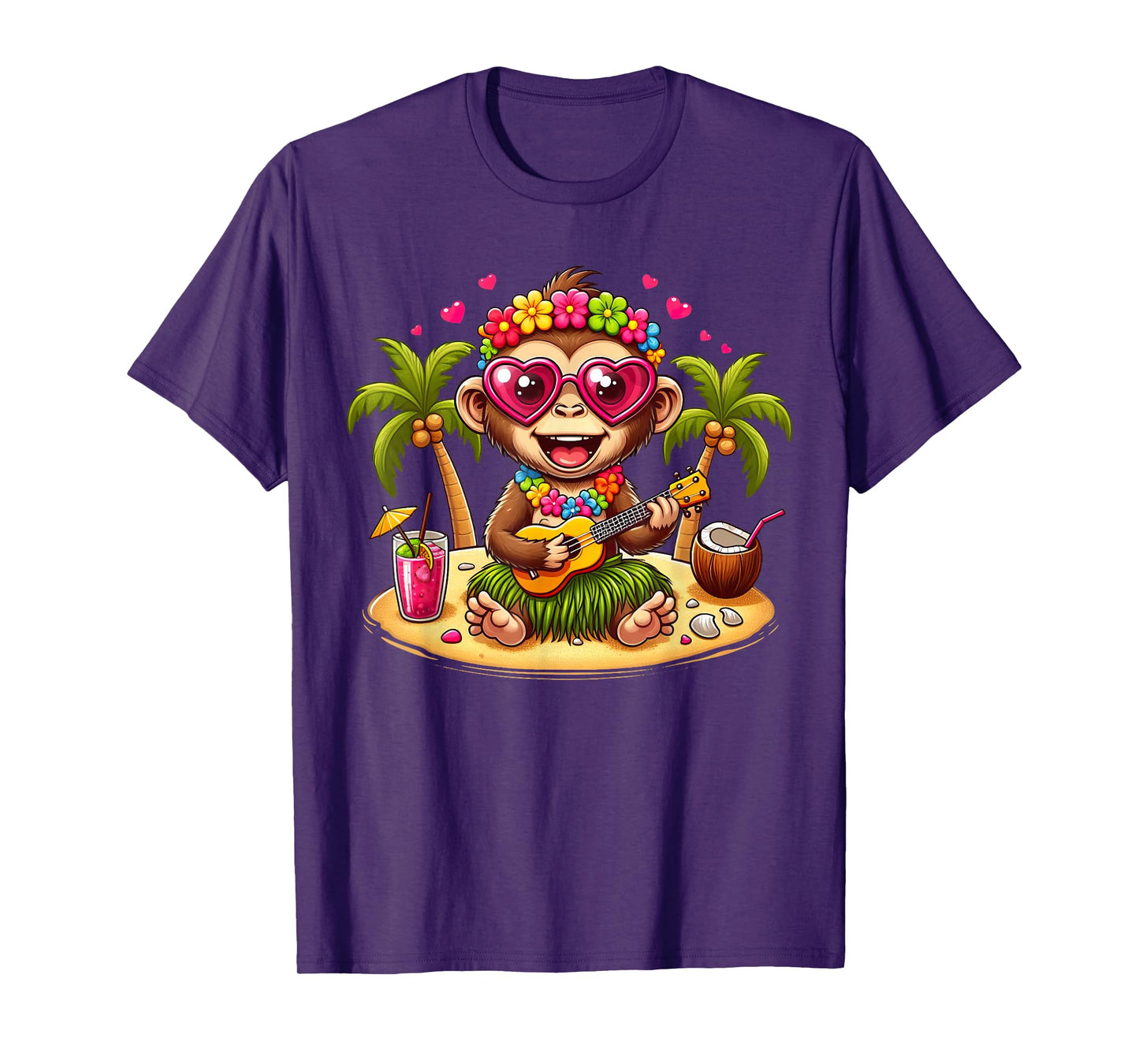 Funny Monkey Hawaiian Costume Kids Summer Vacation Monkey T-Shirt