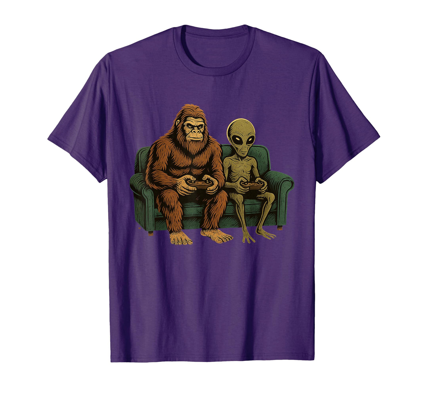 Bigfoot Alien Video Games Shirt Men Boys Gaming Sasquatch T-Shirt