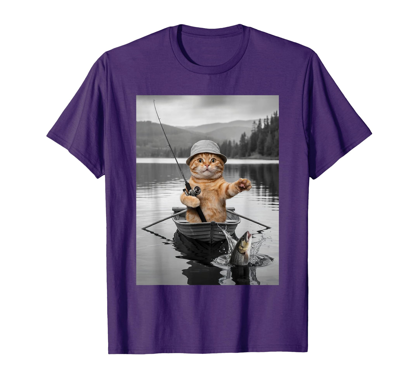 Weird Cat Selfie Boat Fishing Funny Cat Meme T-Shirt