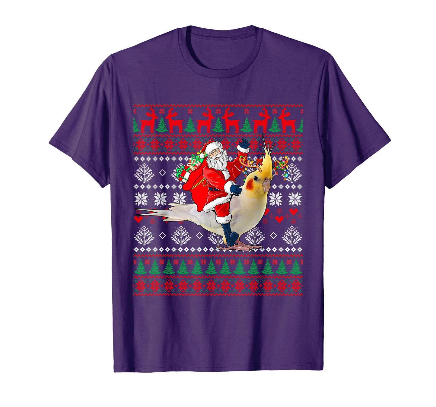 Santa Riding Reindeer Cockatiel Christmas Costume Bird Lover T-Shirt