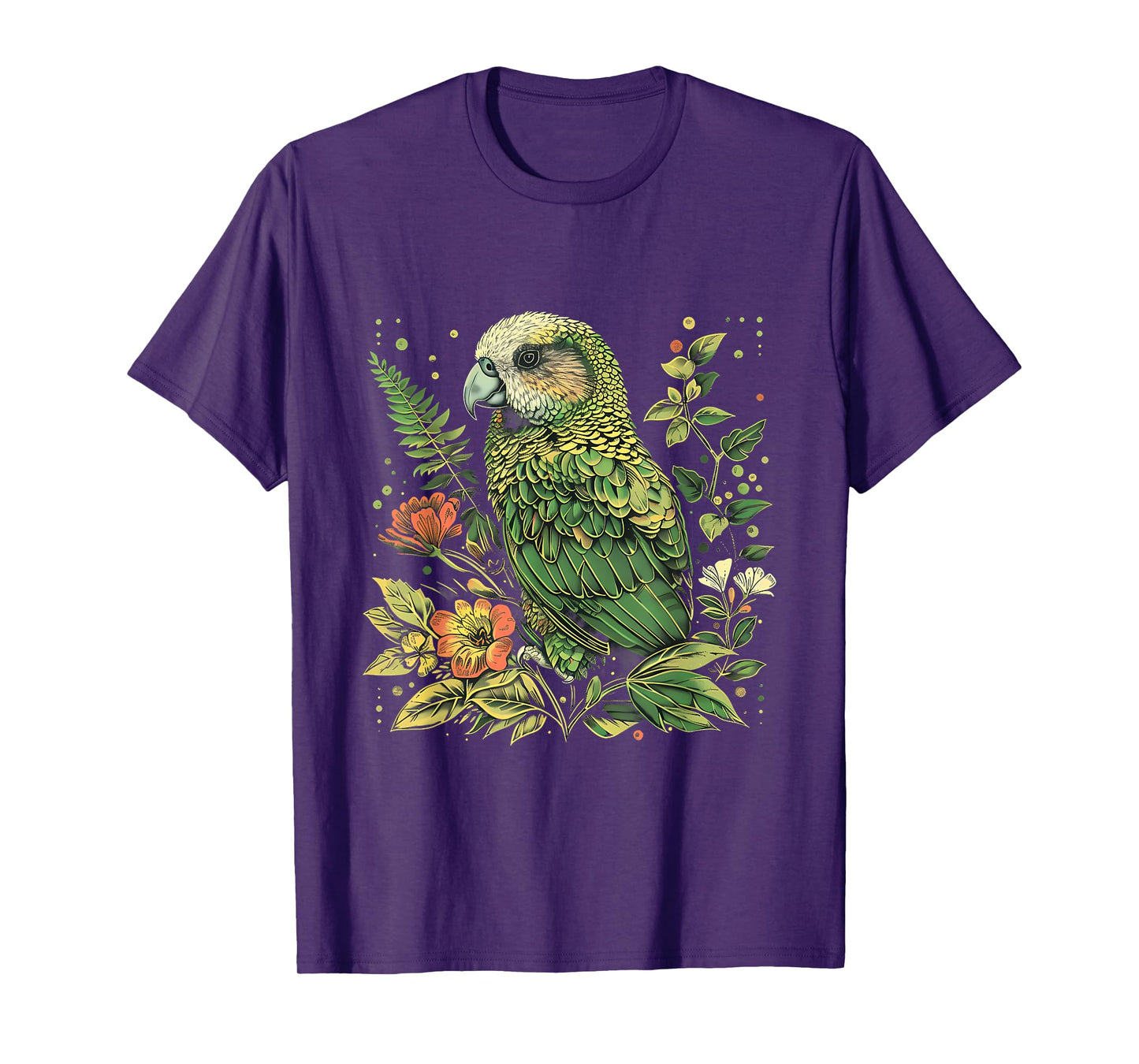 Tropical Jungle Animal Art Kakapo Bird Floral Artwork Kakapo Parrot Animal Lovers Unisex-Adults T-Shirt Black Small Classic Fit Short Sleeve