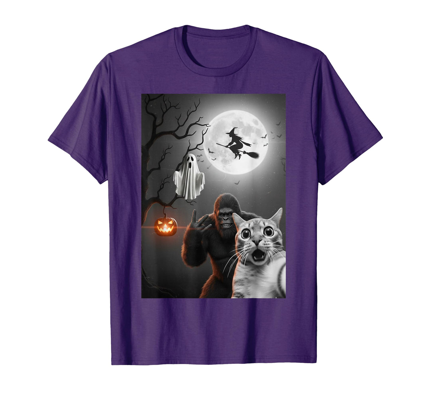 Funny Halloween Spooky cat Ghost Bigfoot Costume Men Women T-Shirt