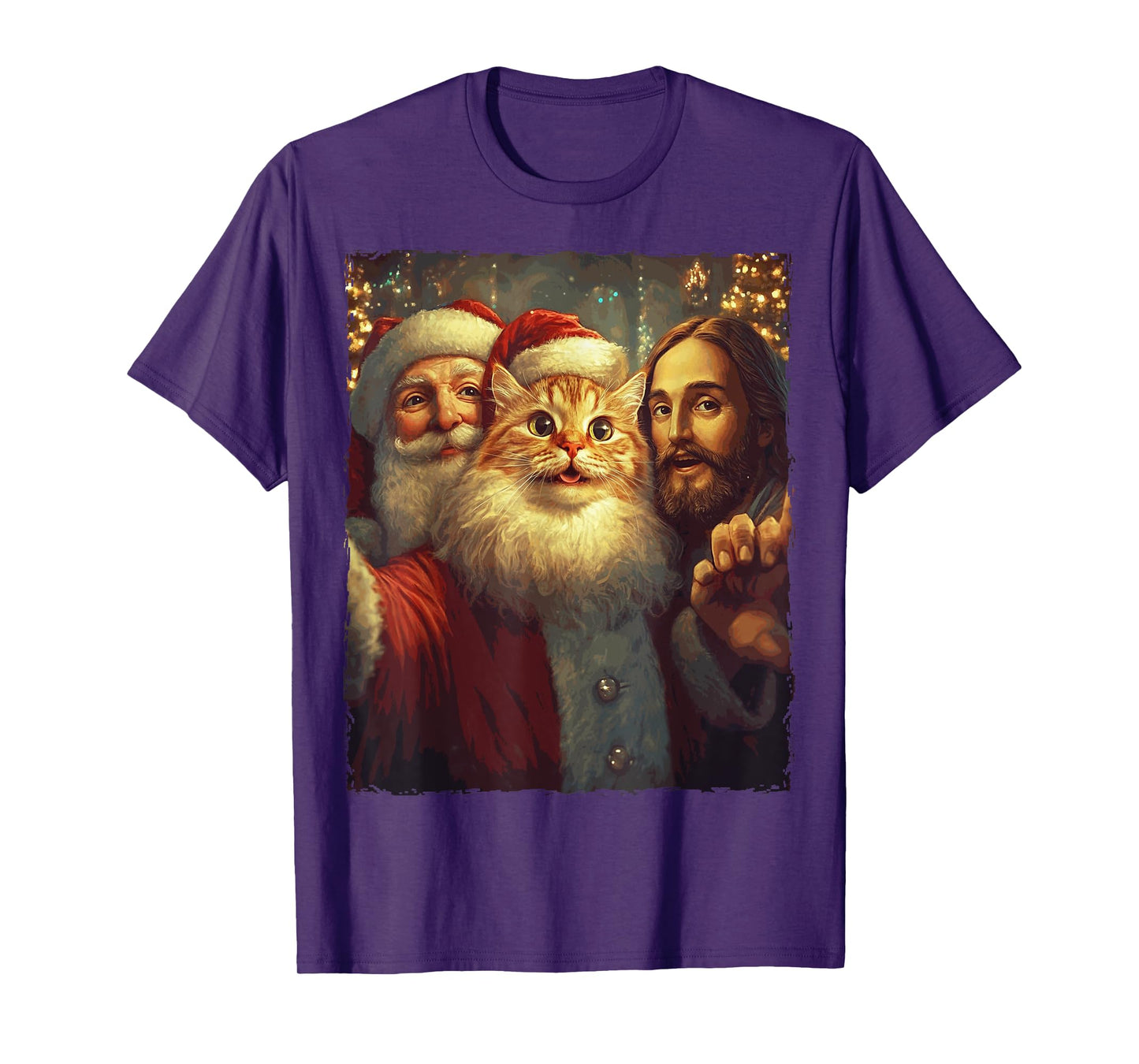 Funny Cat Selfie Santa Jesus Xmas Christmas Men Women Kids T-Shirt