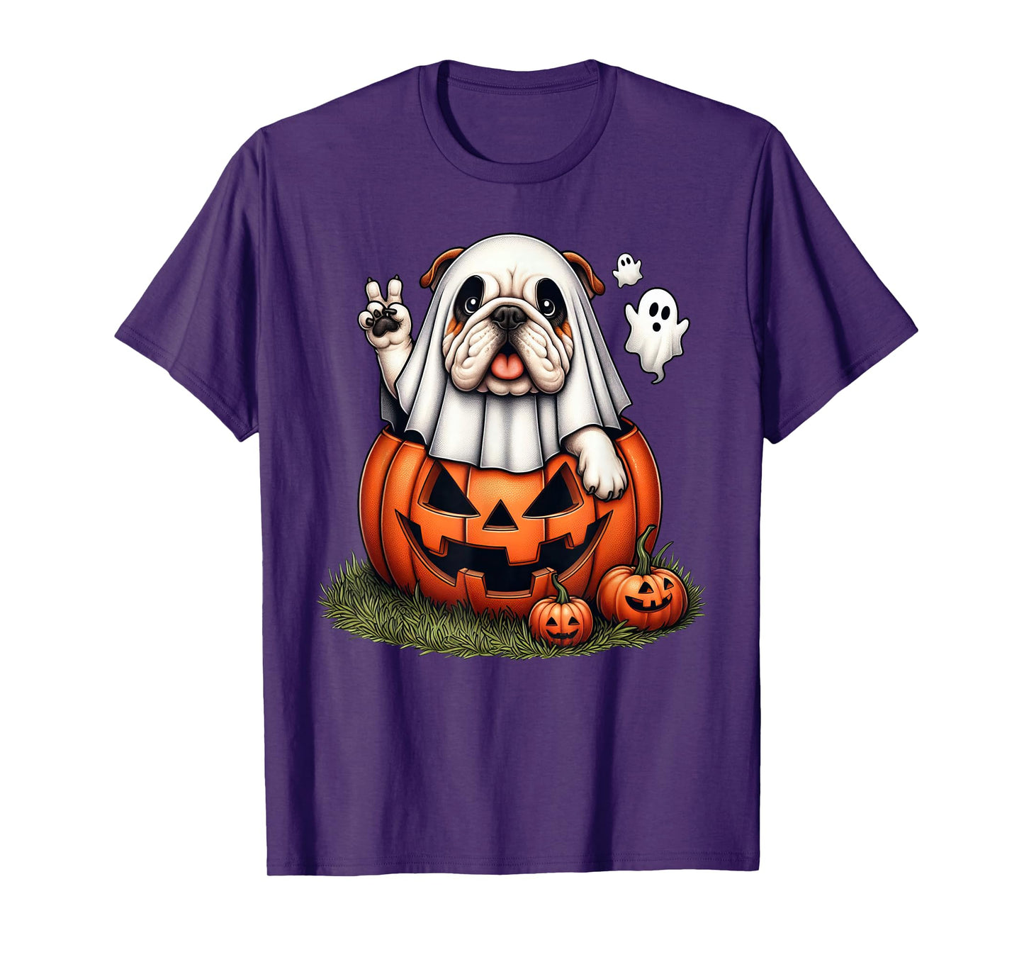 Funny English Bulldog Ghost Boo Halloween Womens Mens Kids T-Shirt